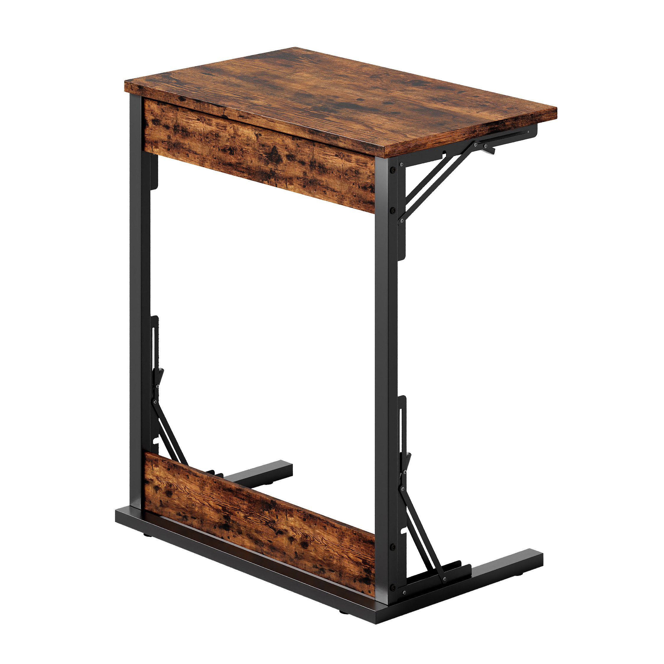 Yorbay Beistelltisch Couchtisch, Klappbarer C-Tisch,Sofatisch, Bett-Couch-Tisch, TV-Tablett, mit Metallgestell & höhenverstellbaren Füßen