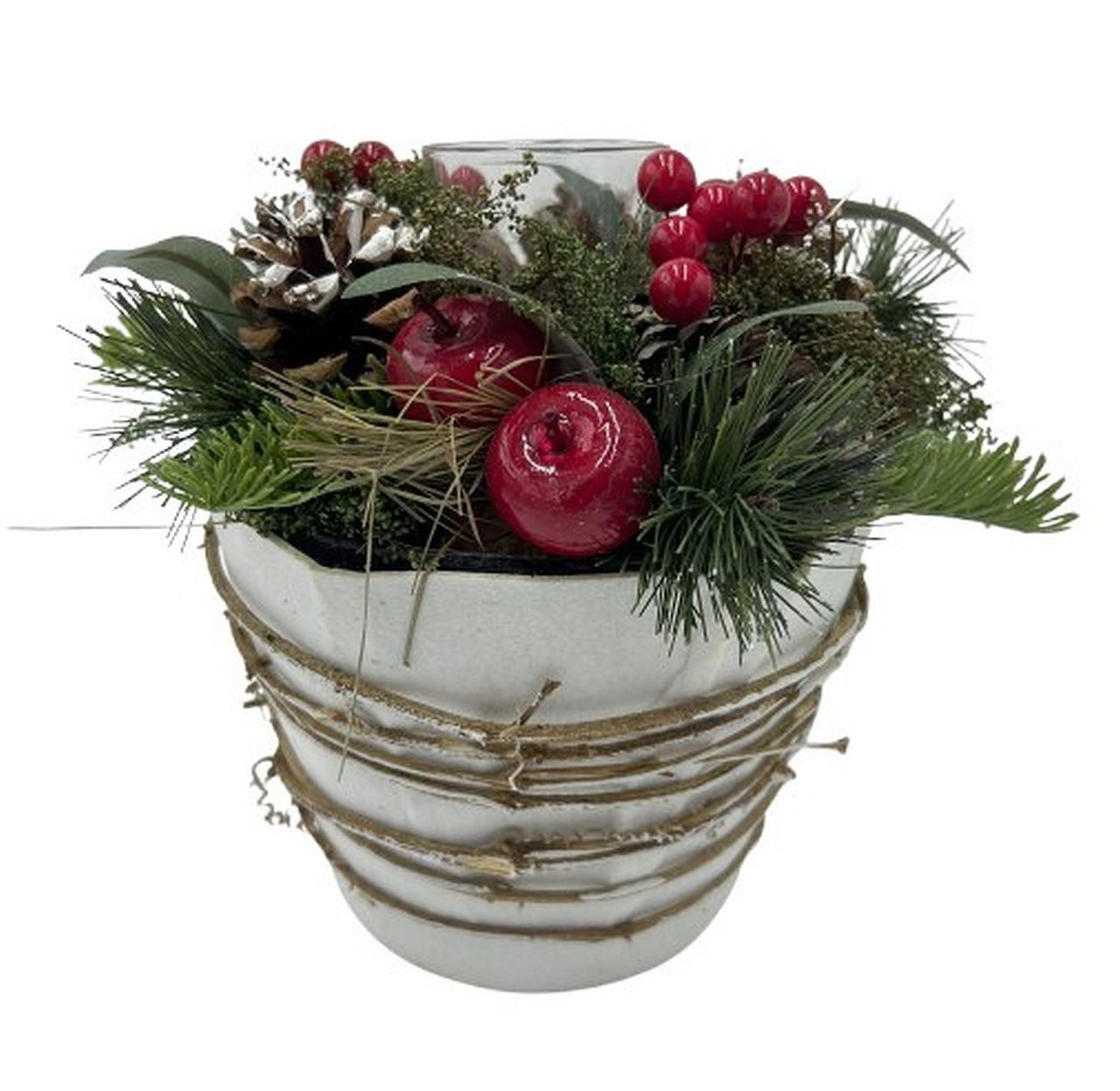 Small-Preis Adventskranz Adventsgesteck mit Äpfeln & Beeren – auf Baumscheibe oder im Topf
