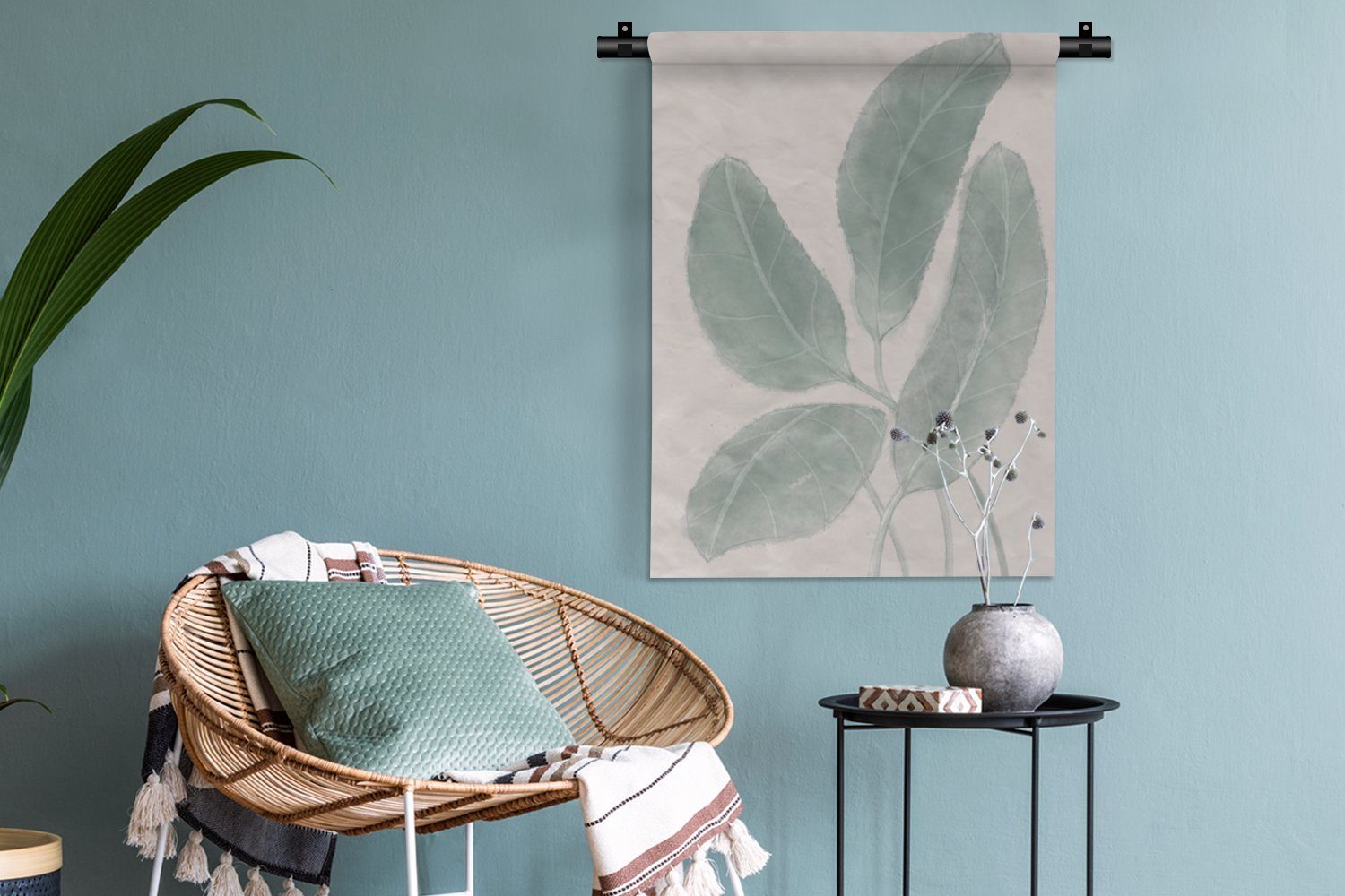 Blätter Wand, Beige, MuchoWow - Wohnzimmer, Deko der an Schlafzimmer Tapisserie, Abstrakt für - Wanddekoobjekt Natur - Pflanzen -