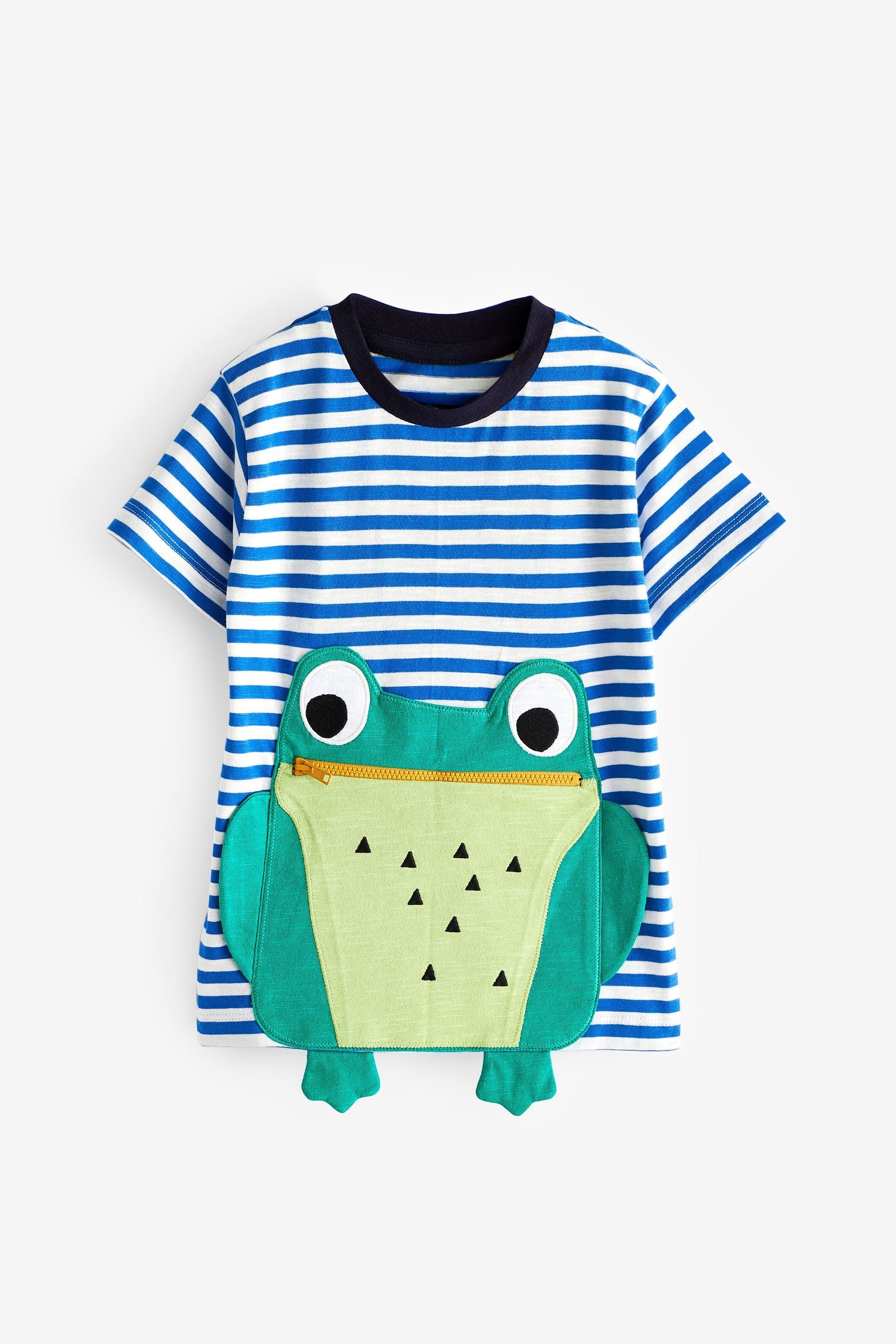 Zip Kurzärmeliges interaktivem T-Shirt Stripe Motiv T-Shirt Frog mit Next Mouth (1-tlg)