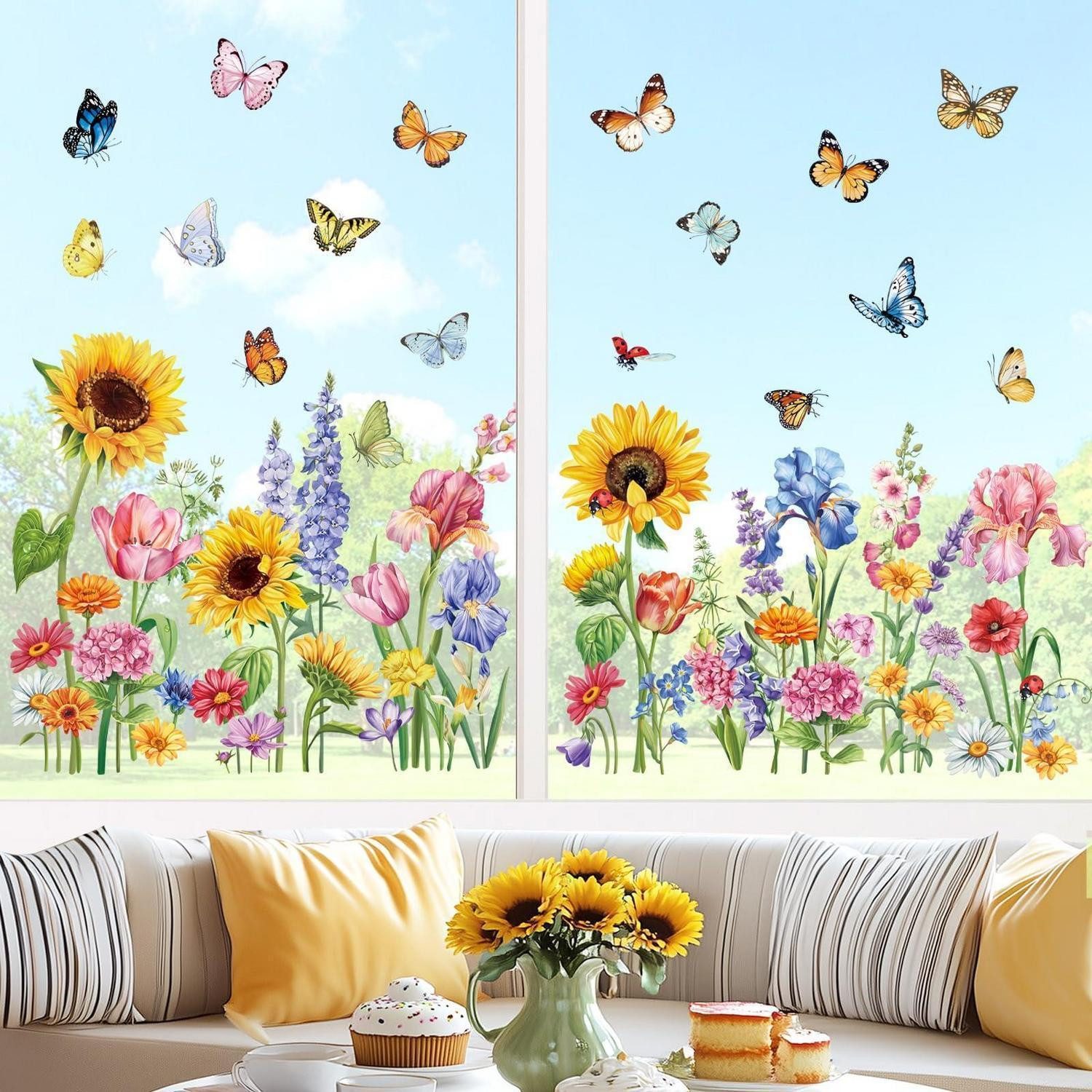 LuxusKollektion Fensterbild Fensterbilder Blumen Sonnenblume Schmetterlinge