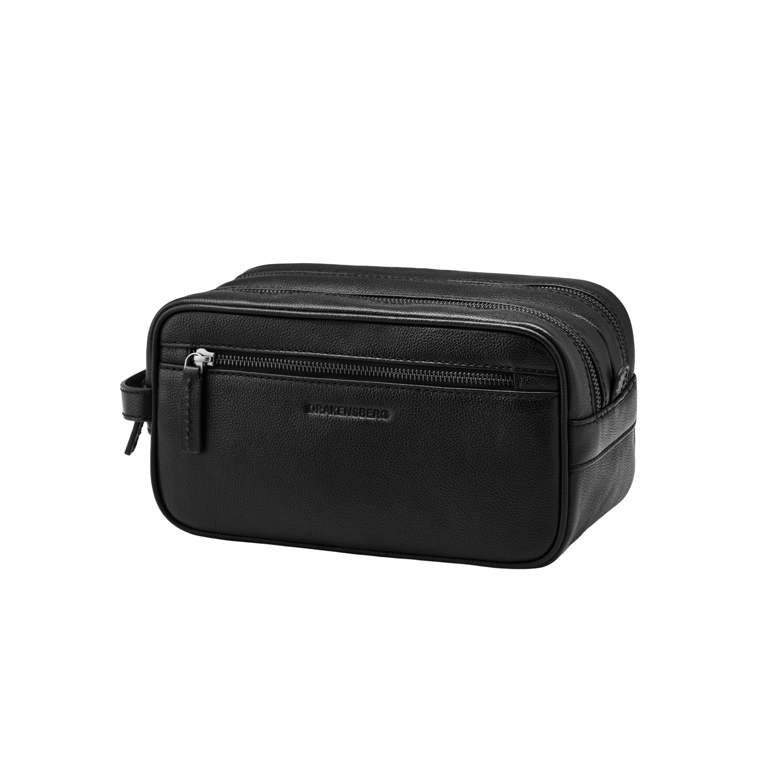 DRAKENSBERG Kulturbeutel groß »Enrico« Schwarz, elegante Herren Kulturtasche aus Rindsleder, 2 Fächer