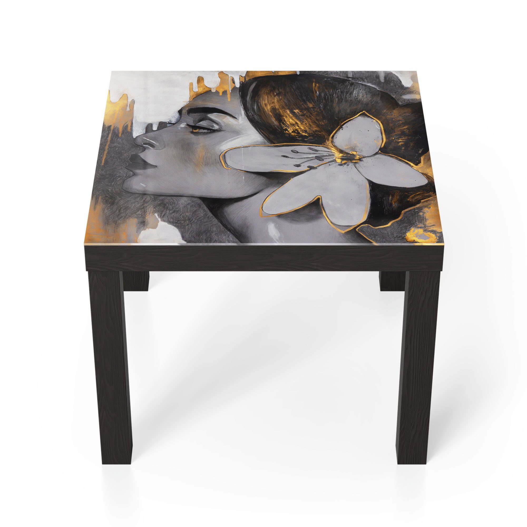DEQORI Couchtisch 'Frau mit Blüte im Glas Schwarz Haar', Glastisch modern Beistelltisch