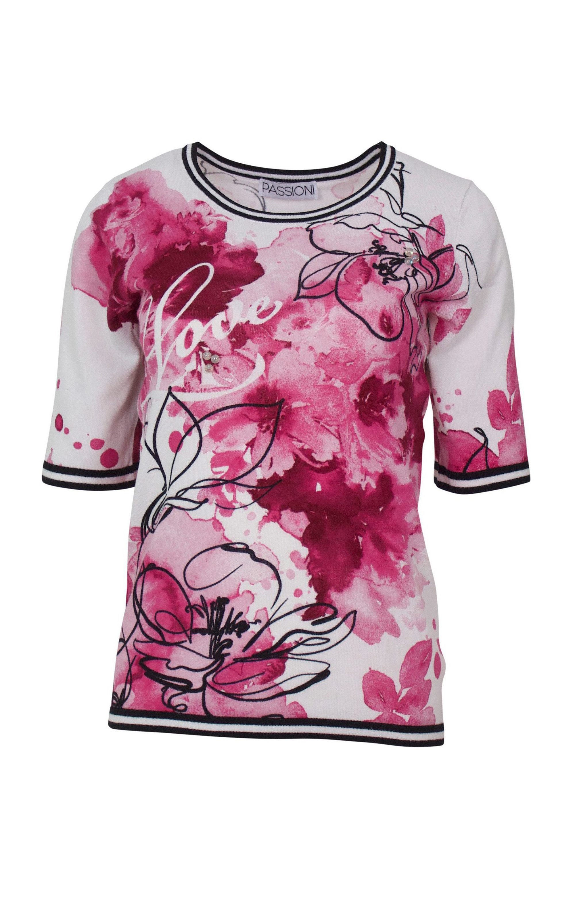 Passioni Kurzarmpullover in Pink, mit floralem günstig online kaufen