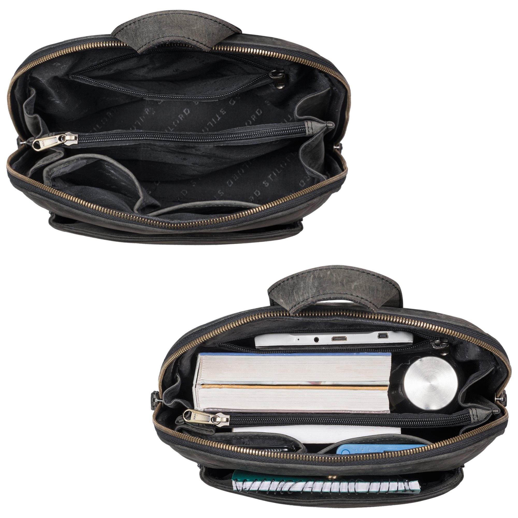 STILORD Notebook-Rucksack "Skyler" Tasche Rucksack grau carbon Leder 