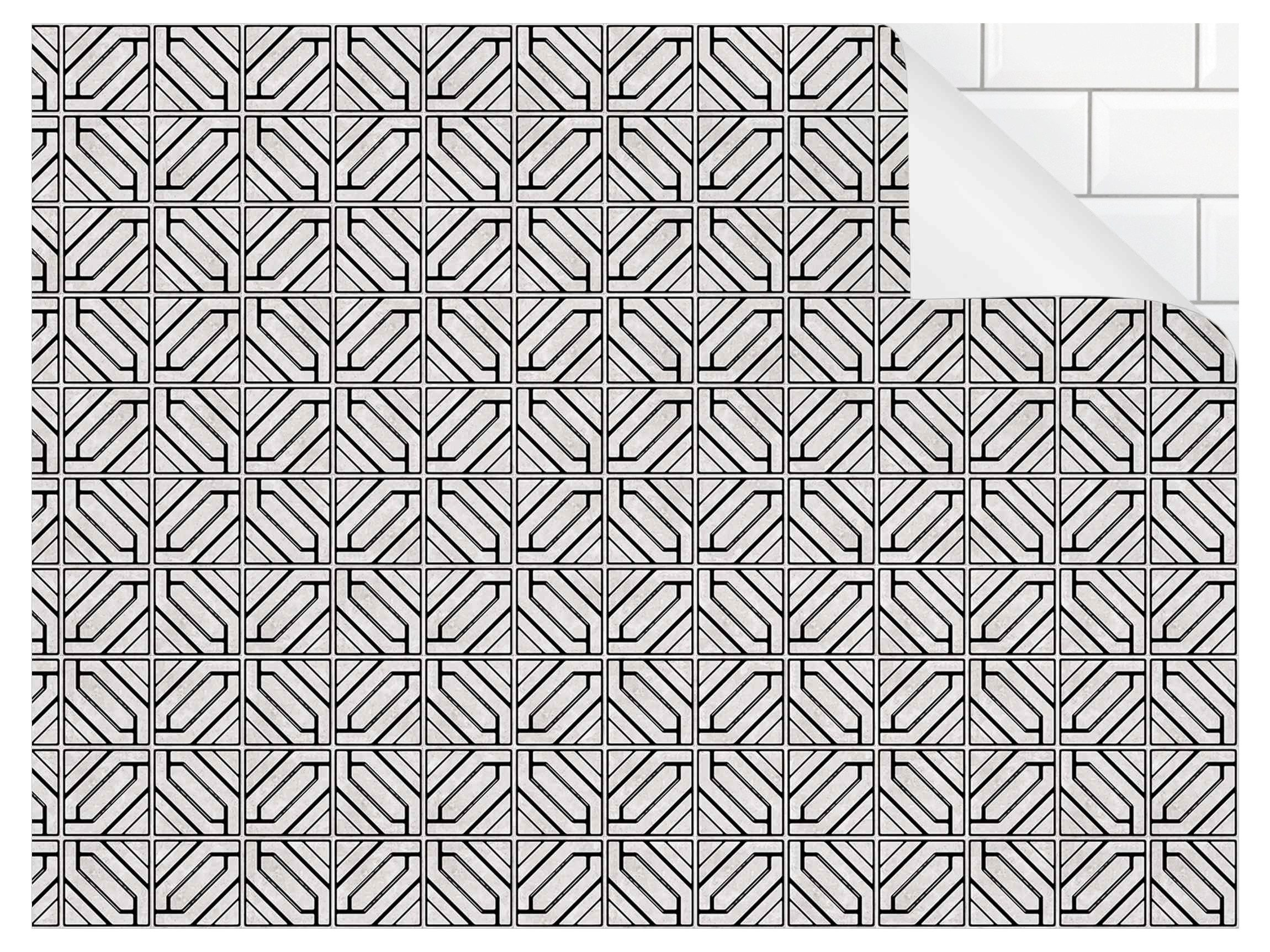 Bilderdepot24 Badrückwand schwarz fugenlose Wandverkleidung Bad Illustration, (Hartfolie matt » Selbstklebend SMART 0,35 mm), wasserfestes Wandpaneel Fliesenmuster Rauten Geometrie schwarz