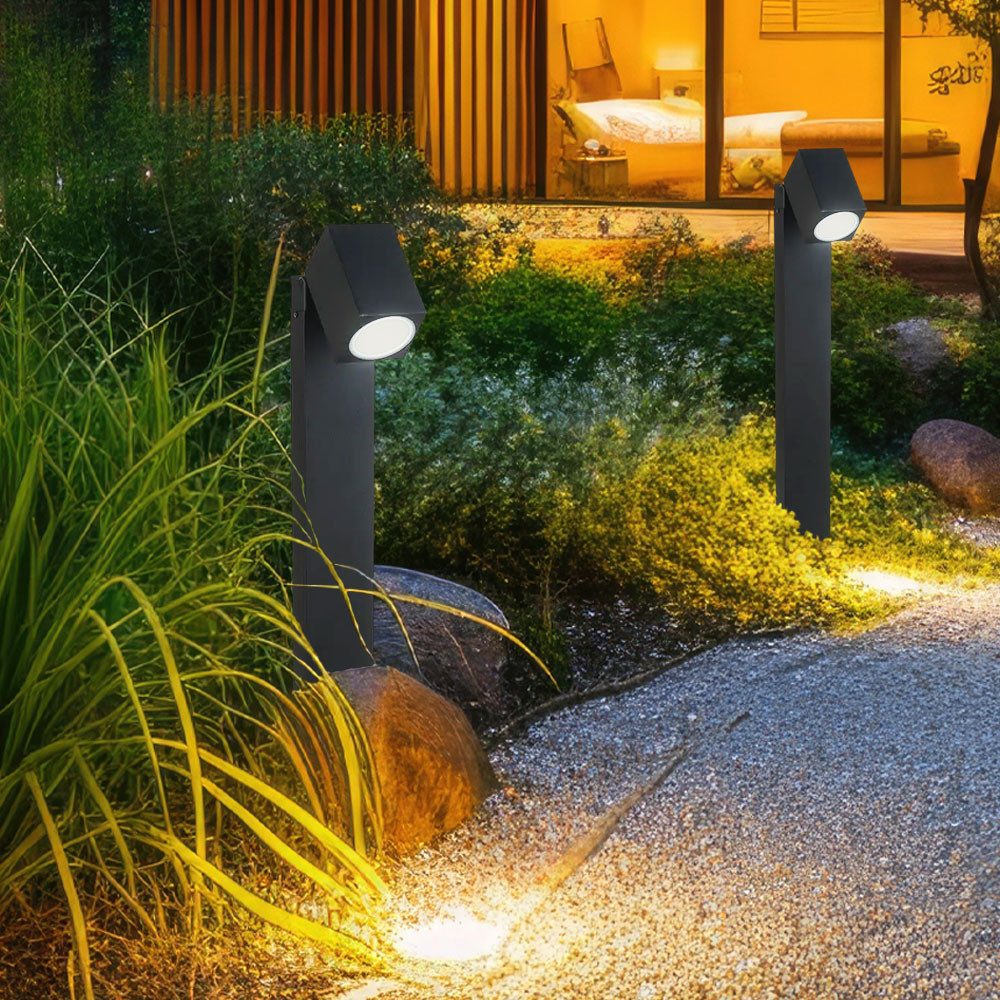 etc-shop LED Außen-Stehlampe, Leuchtmittel inklusive, Warmweiß, 2x LED Außen Garten Steh Stand Lampe Leuchte Veranda Hof Weg