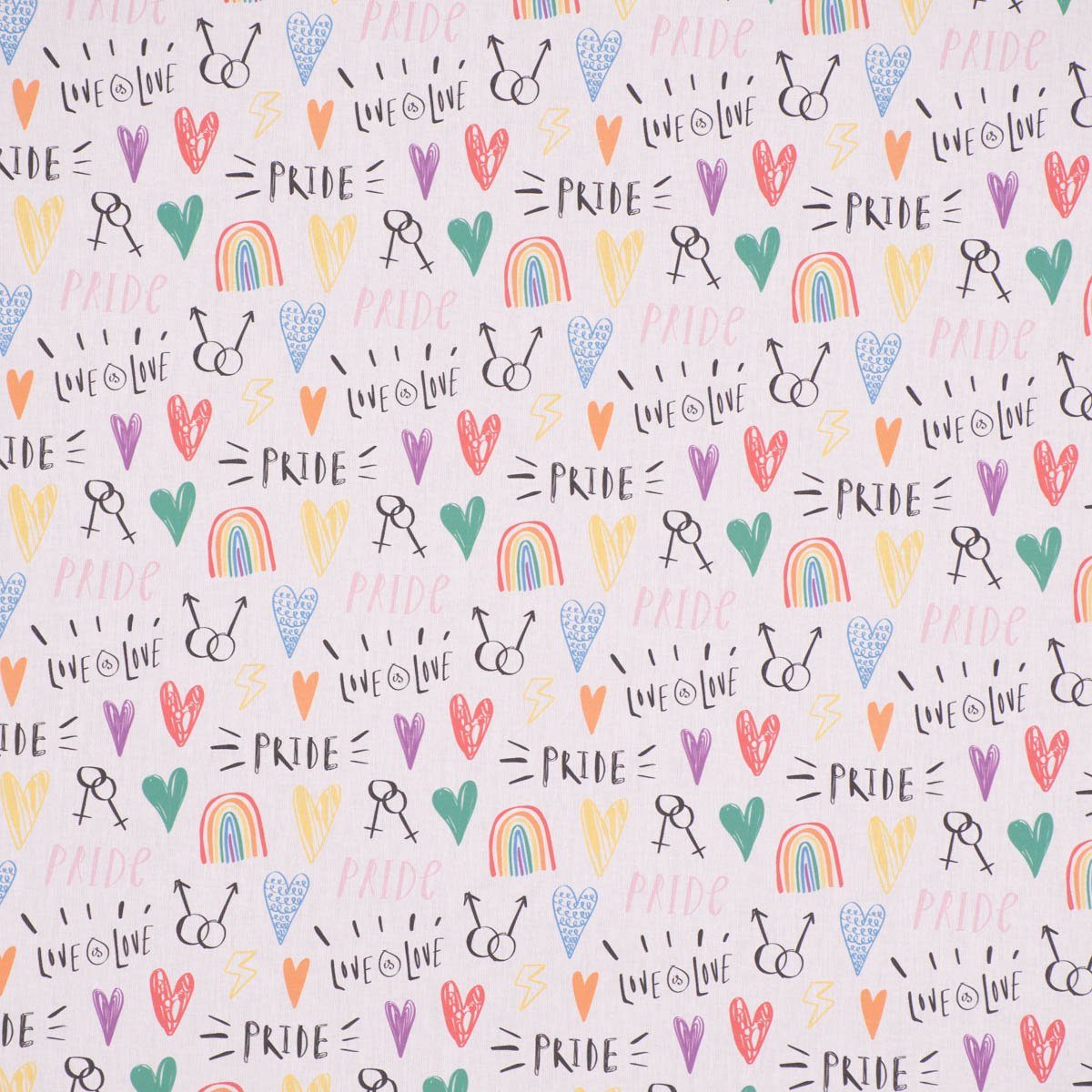 SCHÖNER LEBEN. Stoff Baumwollstoff Digitaldr. Patchworkstoff Pride Regenbogen Herzen weiß b, Digitaldruck