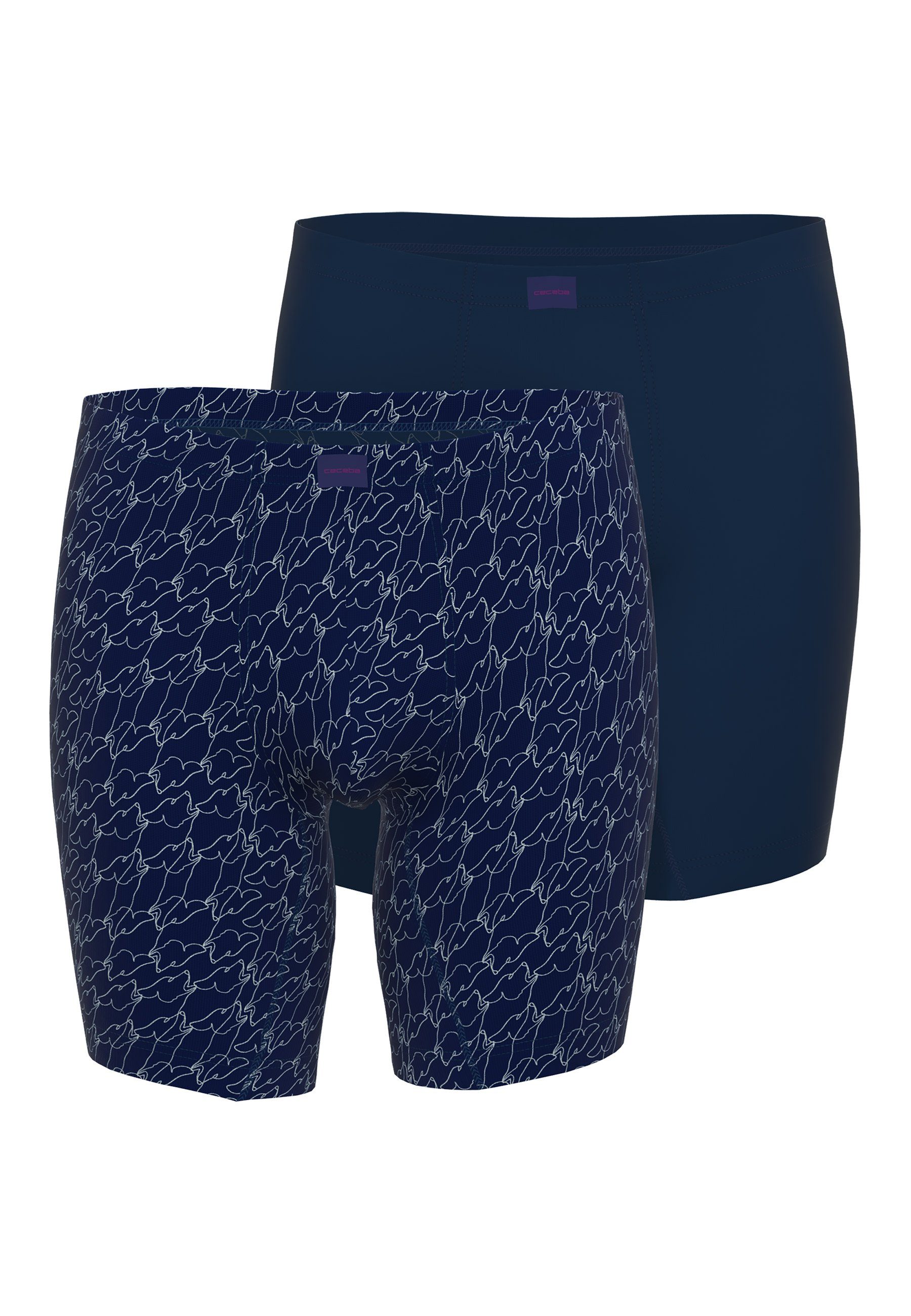 CECEBA Langer Boxer Herren Cyclist blau bedruckt 2er Pack (2-St)