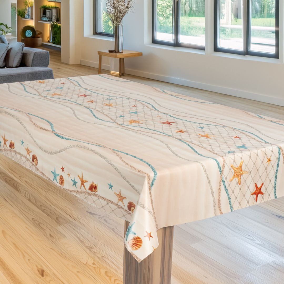 laro Tischdecke Wachstuch-Tischdecke Gartentischdecke Seesterne Strand günstig online kaufen