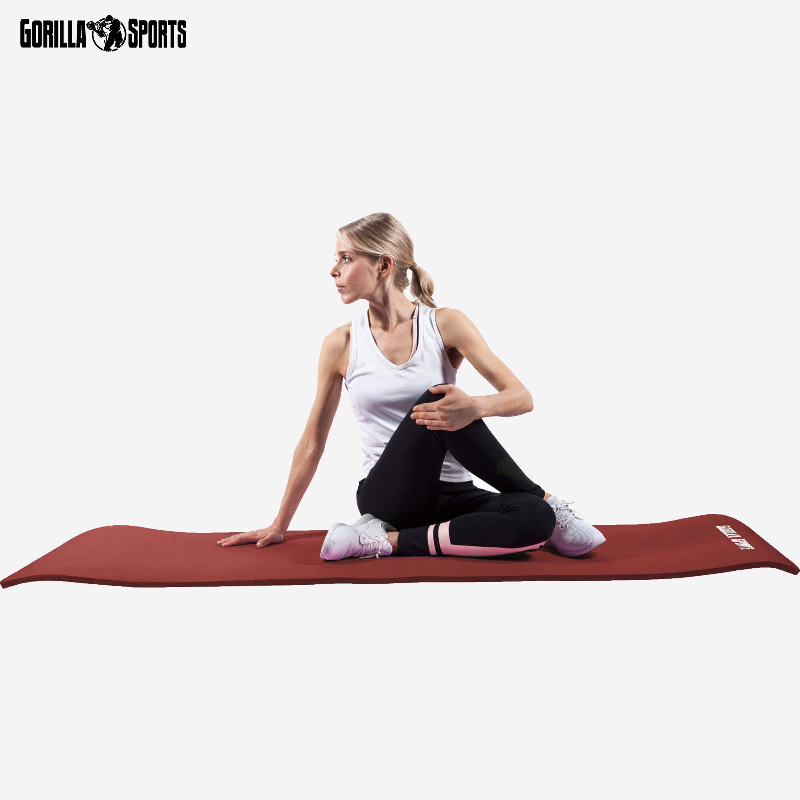 GORILLA SPORTS Yogamatte 190x60cm / 190x100cm, Tragegurt, Rutschfest - Fitnessmatte, Gymnastik