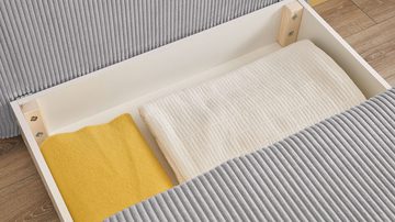 Massivart® Schlafsofa TED Cord grau 103 cm mit Bettfunktion / Gästebett, Bettkasten, Wellenunterfederung, Rückenkissen