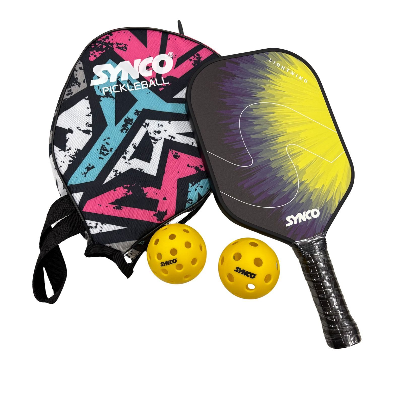 GICO Pickleballschläger Synco Picklebal Set 1 Fiberglas Schläger & 2 Pickleball 1060