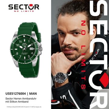 Sector Quarzuhr Sector Herren Armbanduhr Analog, (Analoguhr), Herren Armbanduhr rund, groß (ca. 44mm), Silikonarmband grün, Fashion