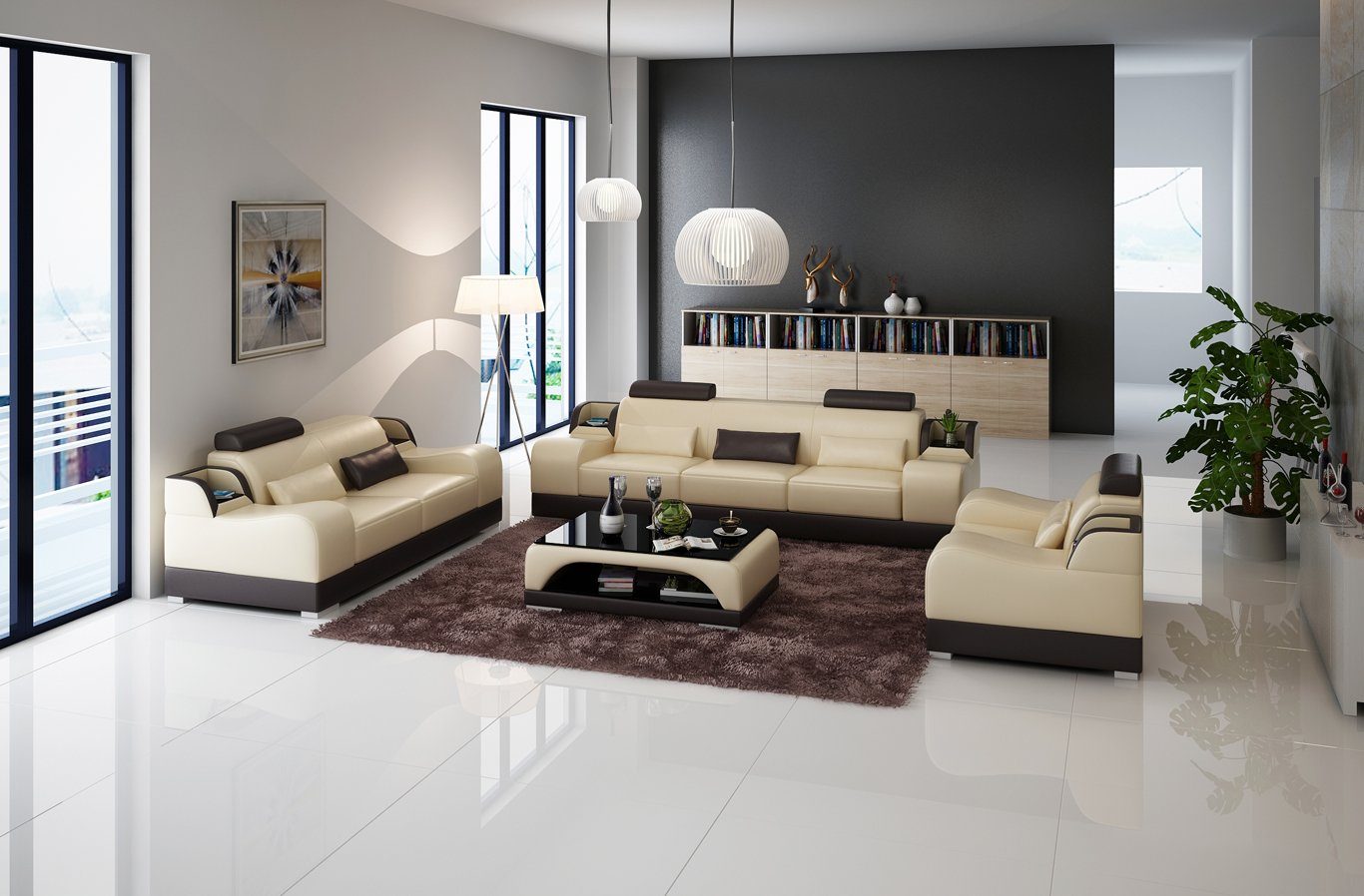 JVmoebel Sofa Designer Sofagarnitur 321 Sitzer Sofa Couch Leder Garnitur, Made in Europe Beige/Braun