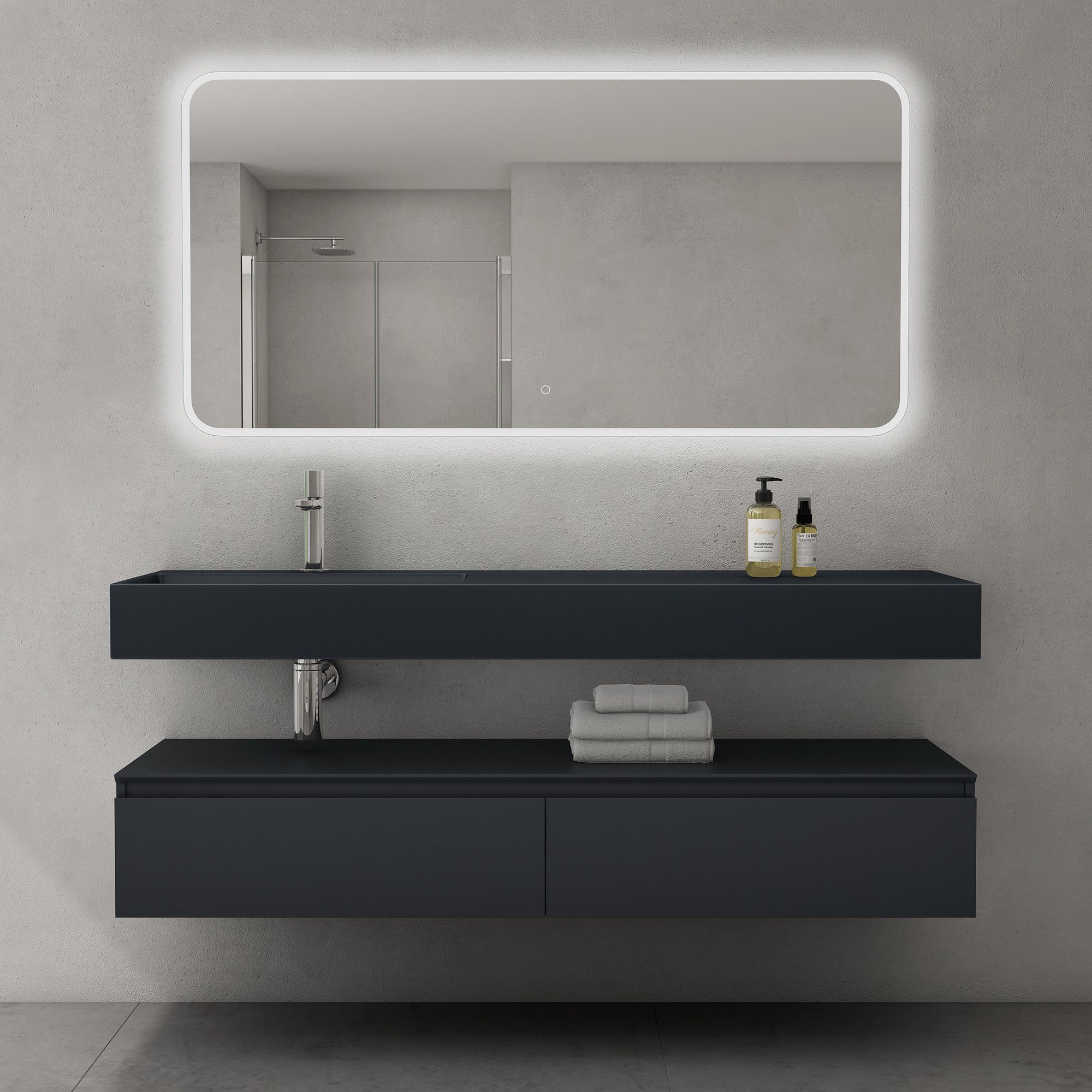 doporro Badmöbel-Set Waschtisch mit Unterschrank 150cm Mineraglguss Waschbe günstig online kaufen