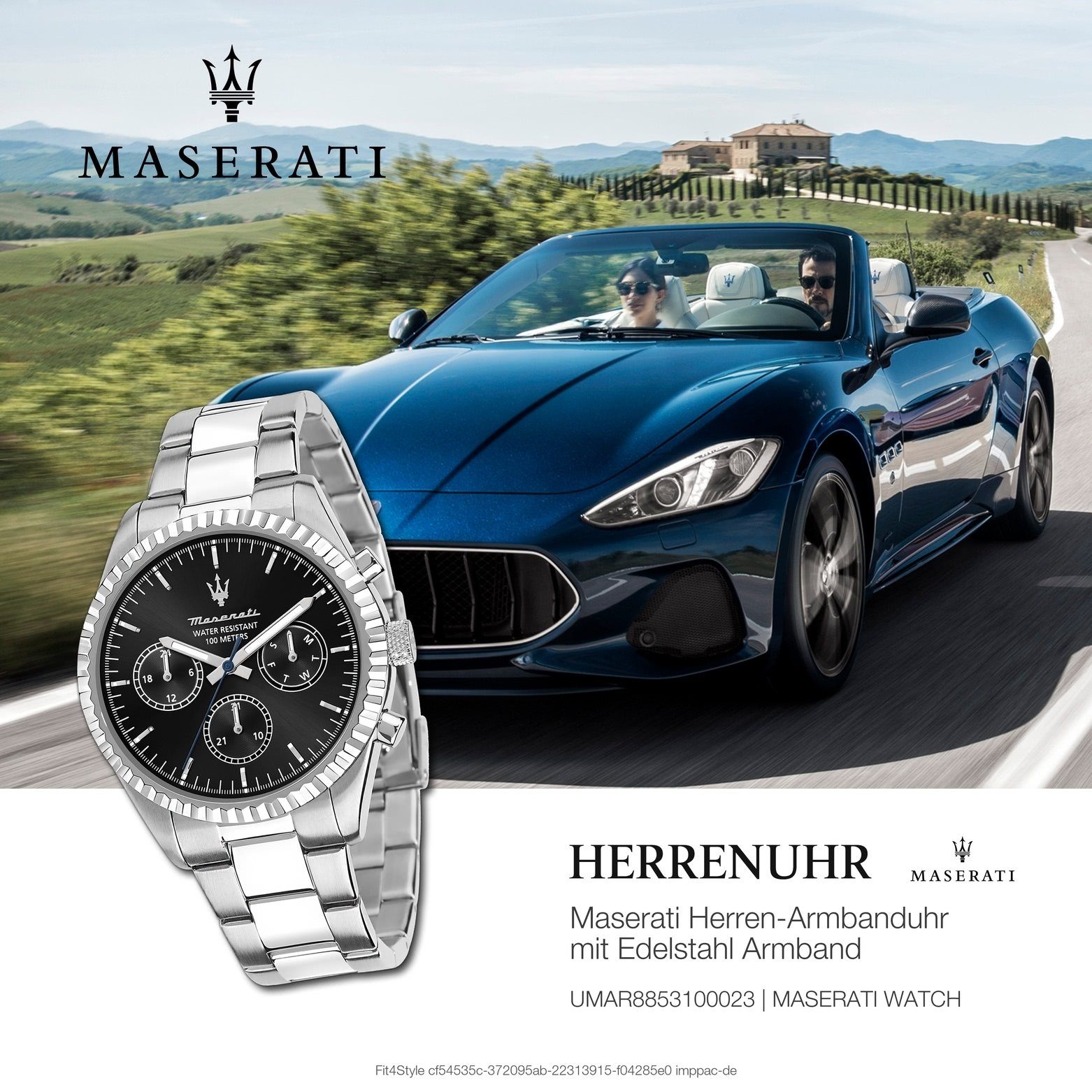 MASERATI Multifunktionsuhr Maserati Herrenuhr COMPETIZIONE, Made-In groß silber Italy rund, Herrenuhr (ca. schwarz, 51,5x43mm) Edelstahlarmband