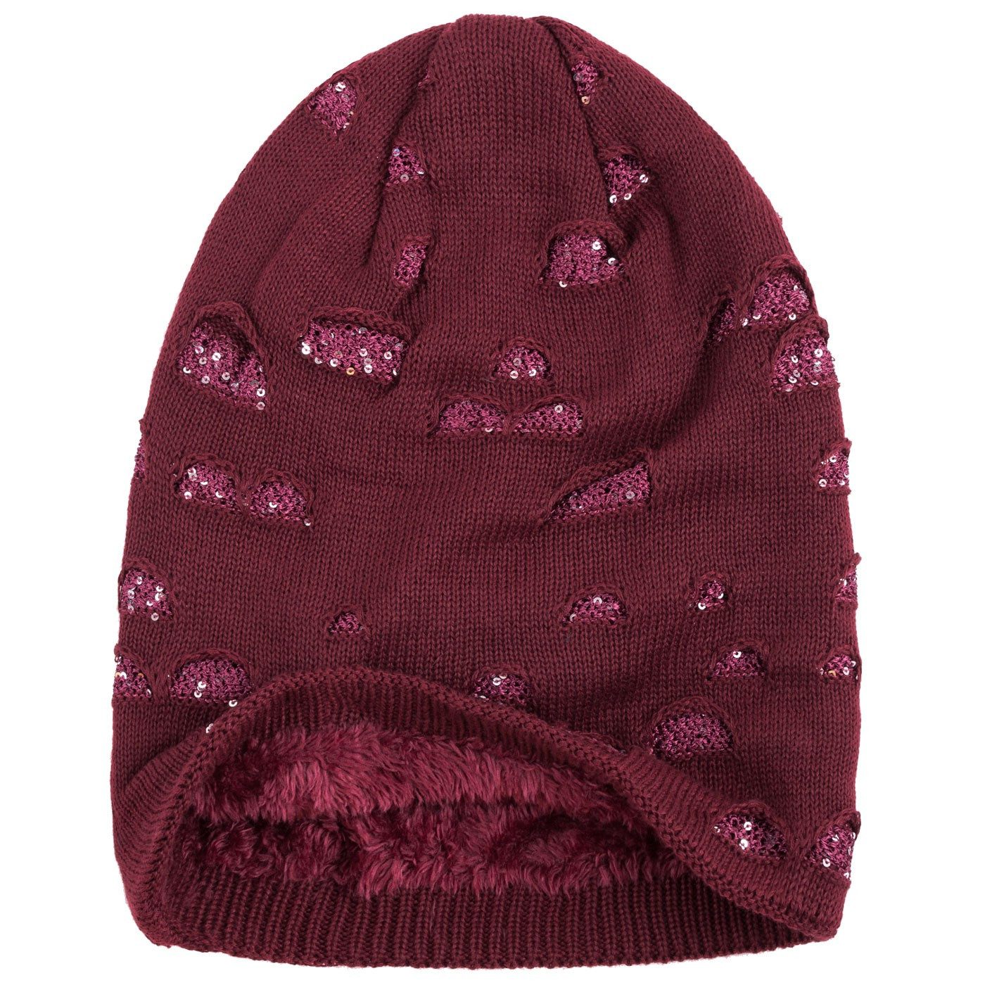 compagno Strickmütze (1-St) Damen Wintermütze mit Pailletten Warm gefüttert Beanie Mütze Haube