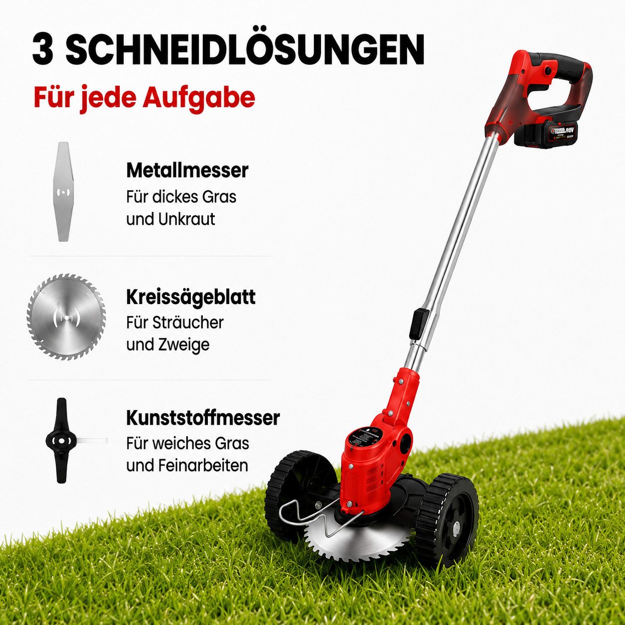 Toomoke Akku-Rasentrimmer Freischneider, Gartentrimmer für Garten und Rasen, Rasenkantenschneider, Motorsense für Gras, Unkraut und Rasenkanten cm Arbeitsbreite – Bild 3 von 5