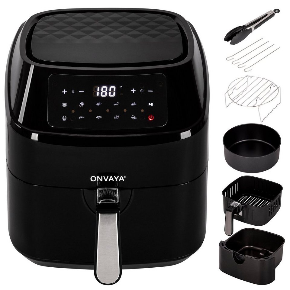 ONVAYA Heißluftfritteuse Heißluftfritteuse, Airfryer XXL, Fritteuse ohne Öl & Fett, für 5-6 Personen, mit LED-Display, 10 Programme, 1700 W, inkl….