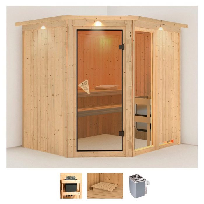 Karibu Sauna Frigga 2 BxTxH: 210 x 184 x 202 cm 68 mm (Set) 9-kW-Ofen mit integrierter Steuerung