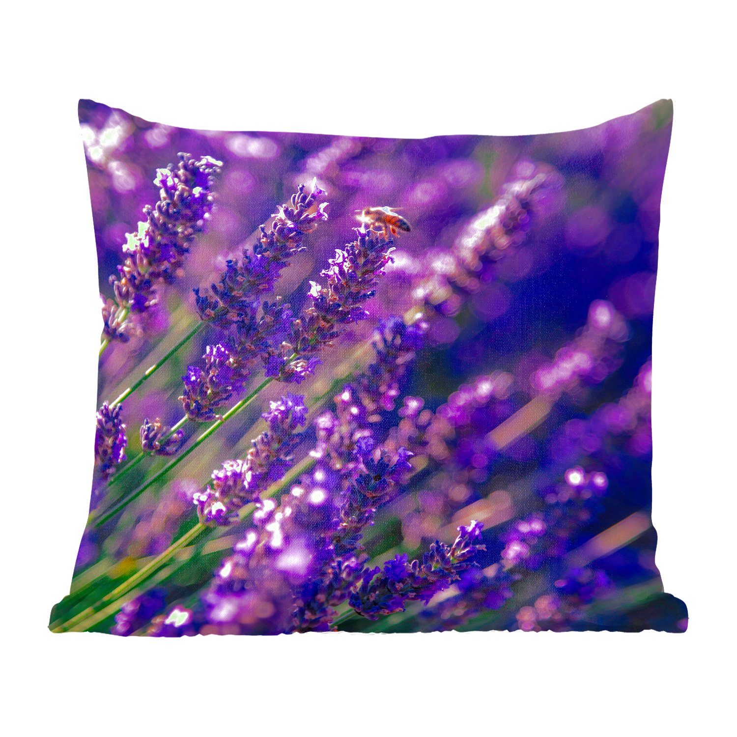 MuchoWow Dekokissen Nahaufnahme von Lavendel mit Biene, Zierkissen mit Füllung für Wohzimmer, Schlafzimmer, Deko, Sofakissen