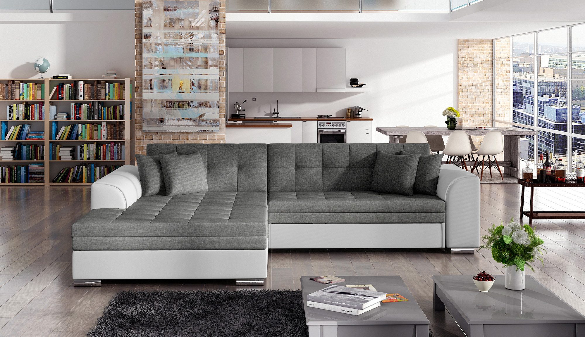 MF Design Ecksofa Ecksofa mit Schlaffunktion in Webstoff, Dolphin / false / Ja