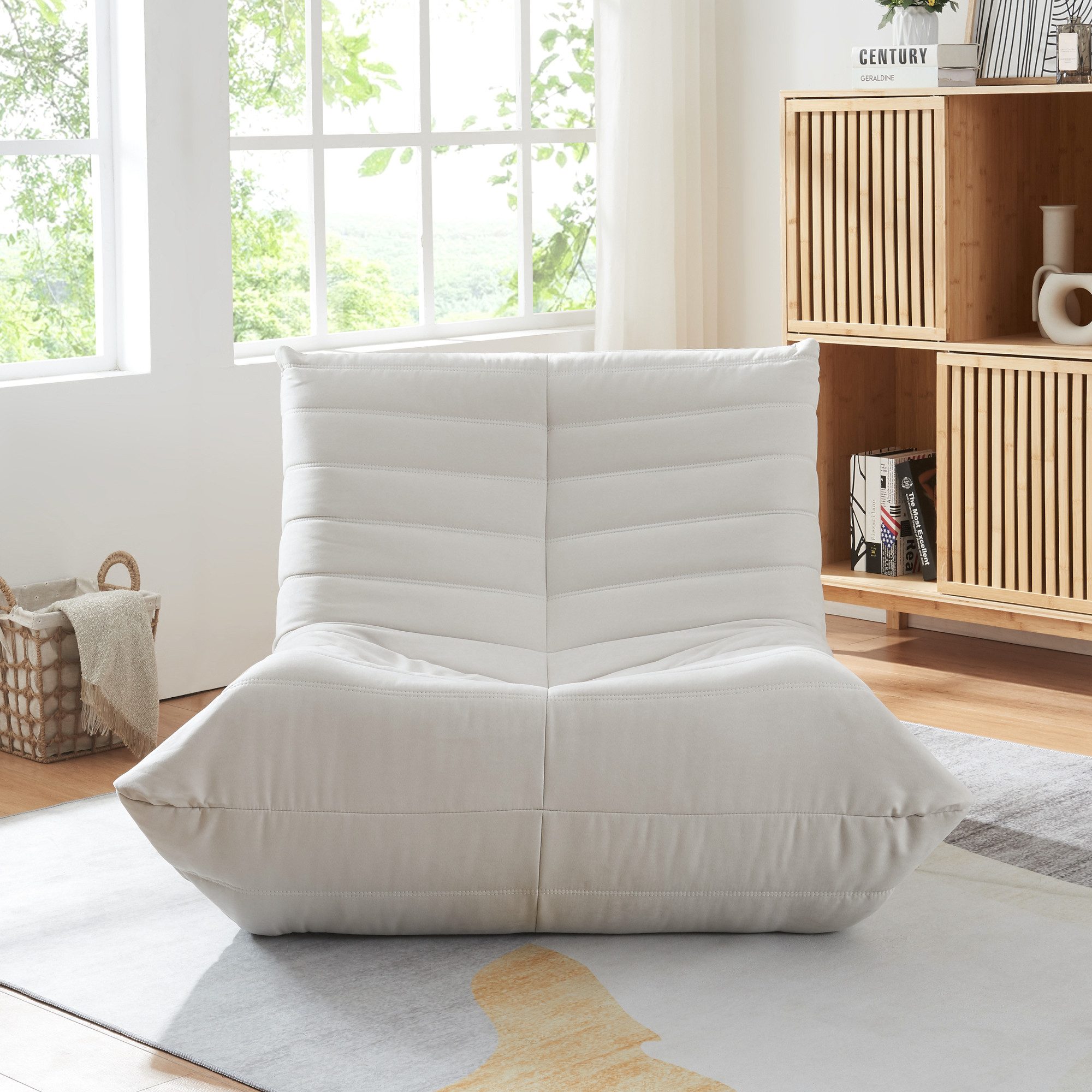 en.casa Sitzsack, »Kodsø« Bodensessel mit Rückenlehne 75 x 90 x 100 cm Mikrofaser Beige