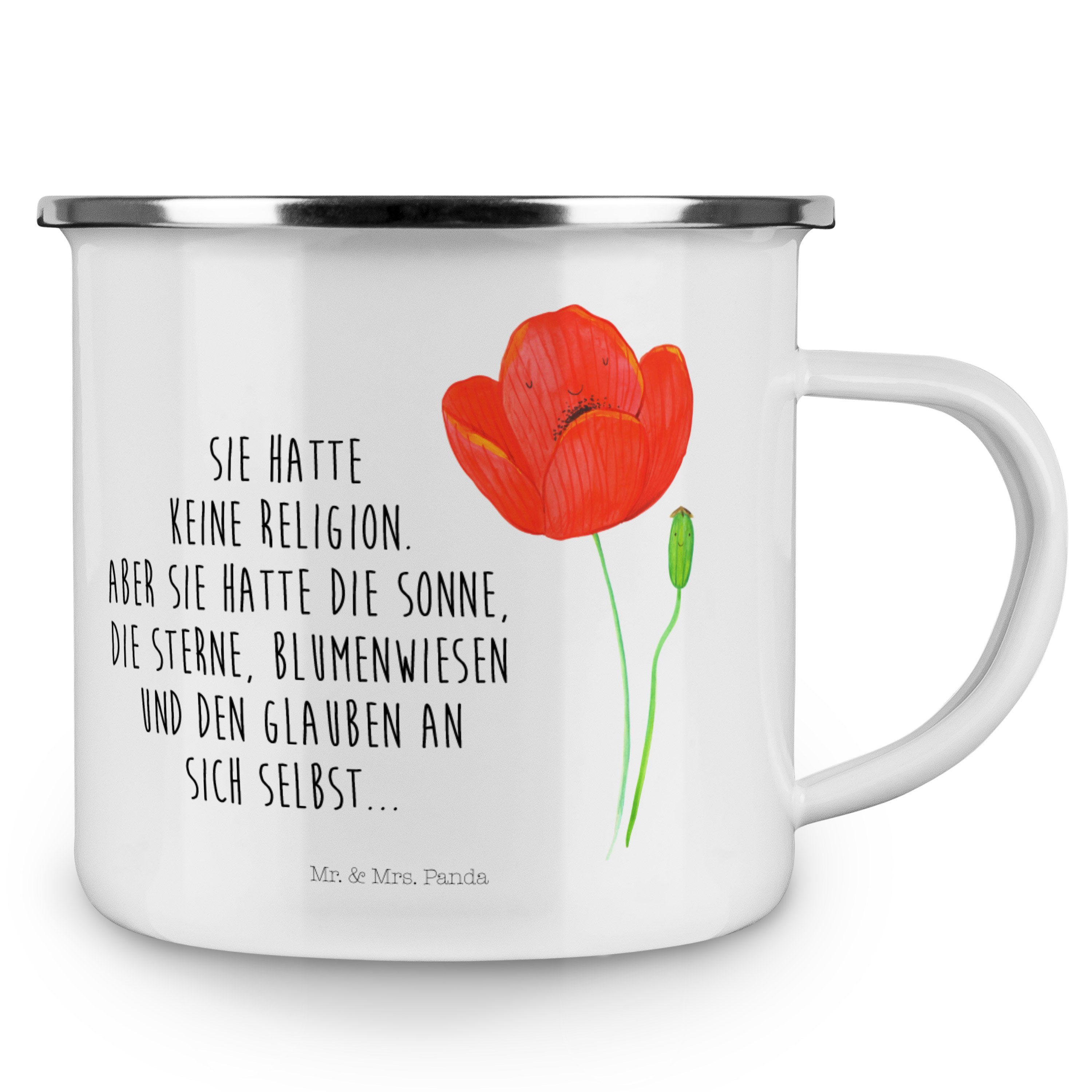 Mohnblume Metalltasse, Geschenk, Panda - - Mrs. Blechtasse Blumen Weiß Out, Deko, Becher Mr. Emaille &