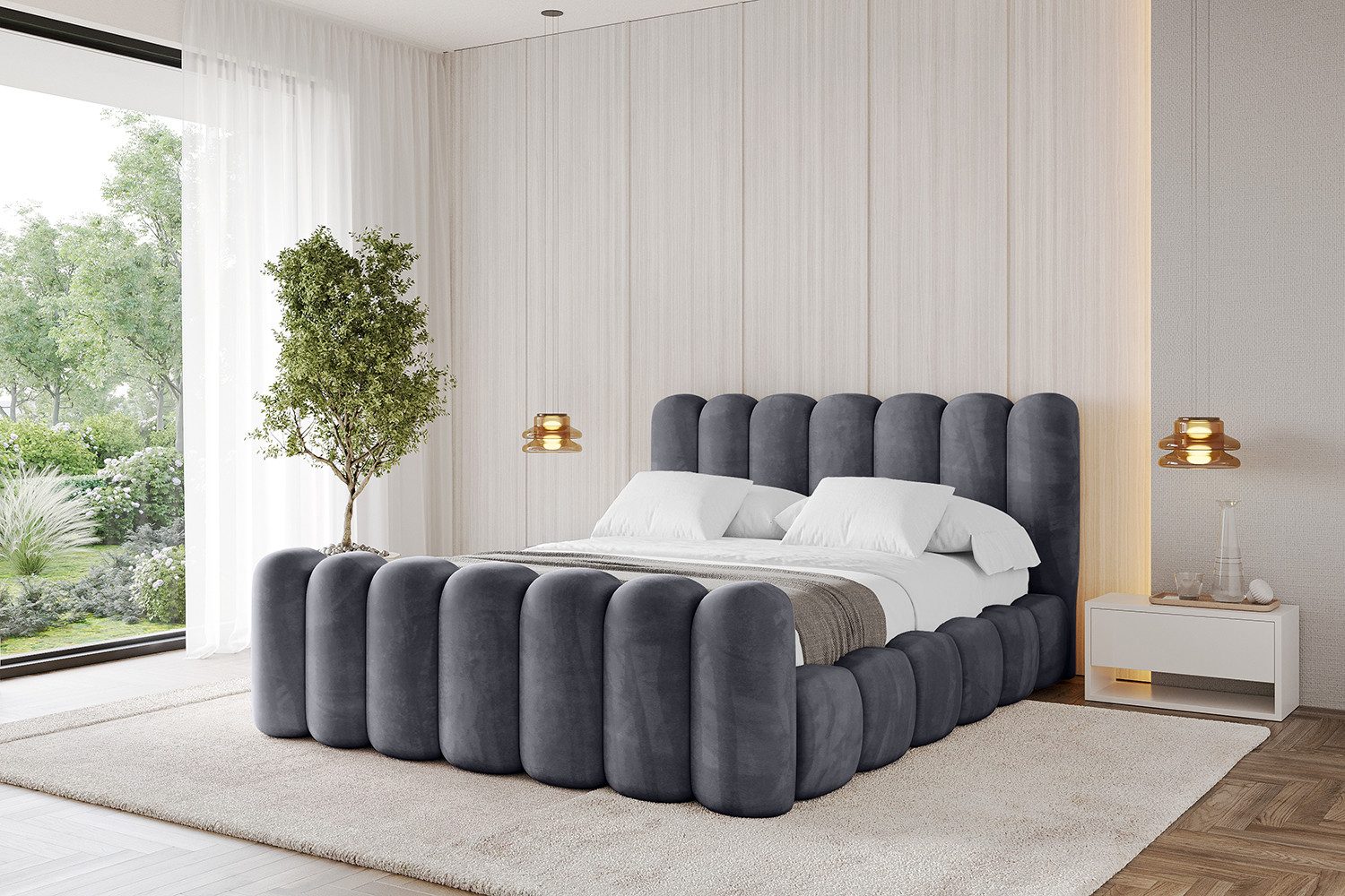 ALTDECOR Polsterbett SENA-Z (Polsterbett mit Bettkasten und Lattenrost, Boxbett ohne Matratze), Doppelbett mit Stauraum, Bett mit Kopfteil