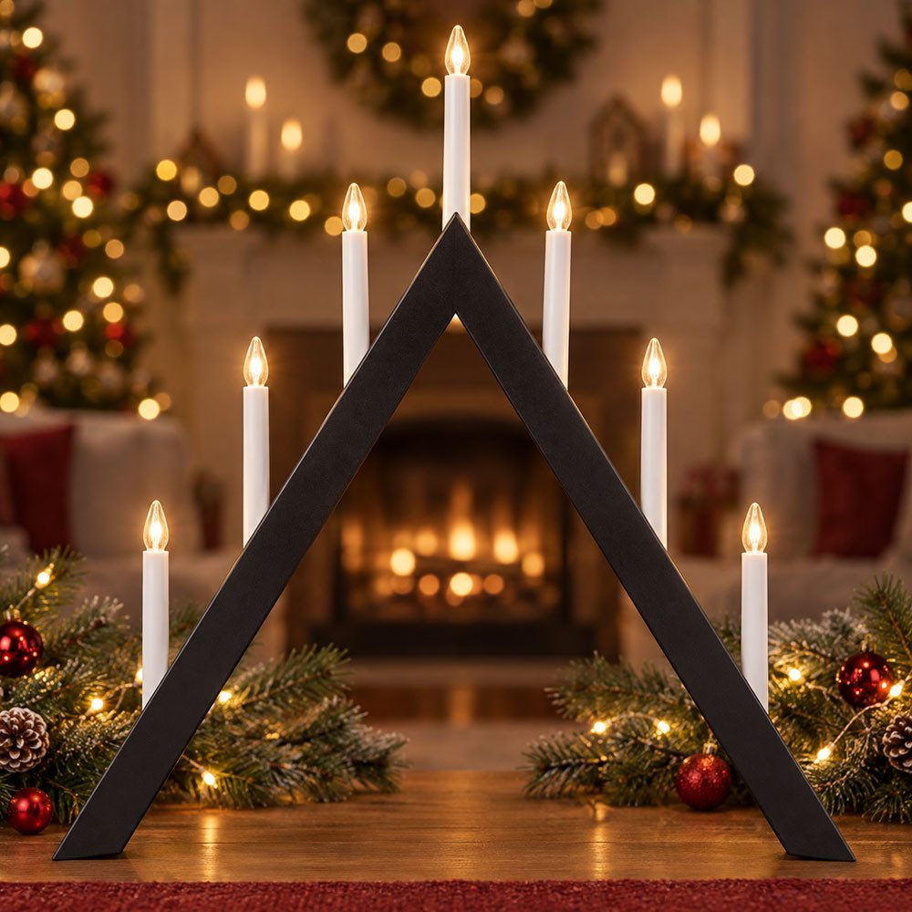 EGLO LED Dekolicht, Leuchtmittel inklusive, Warmweiß, LED Kerzenständer Weihnachtspyramide Holz Anthrazit 7-Flammig H 64,5cm