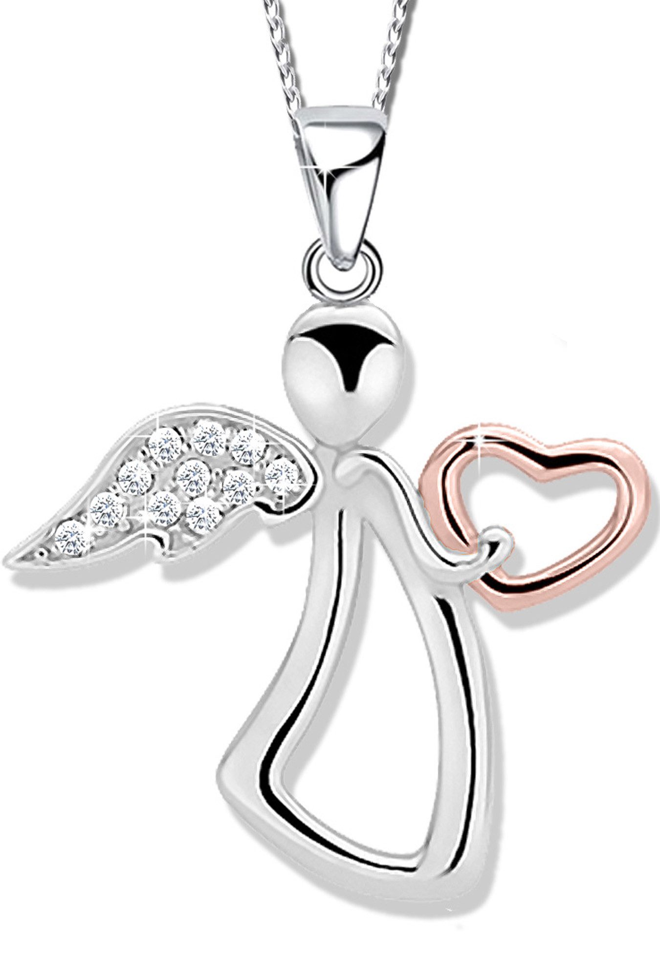 Limana Kette mit Anhänger Damen Mädchen 925 Silber Schutzengel Engel Herz Kette (inkl. Geschenk-Dose), Kinder Geschenk Liebe Halskette Herzkette Engelkette Kinderkette