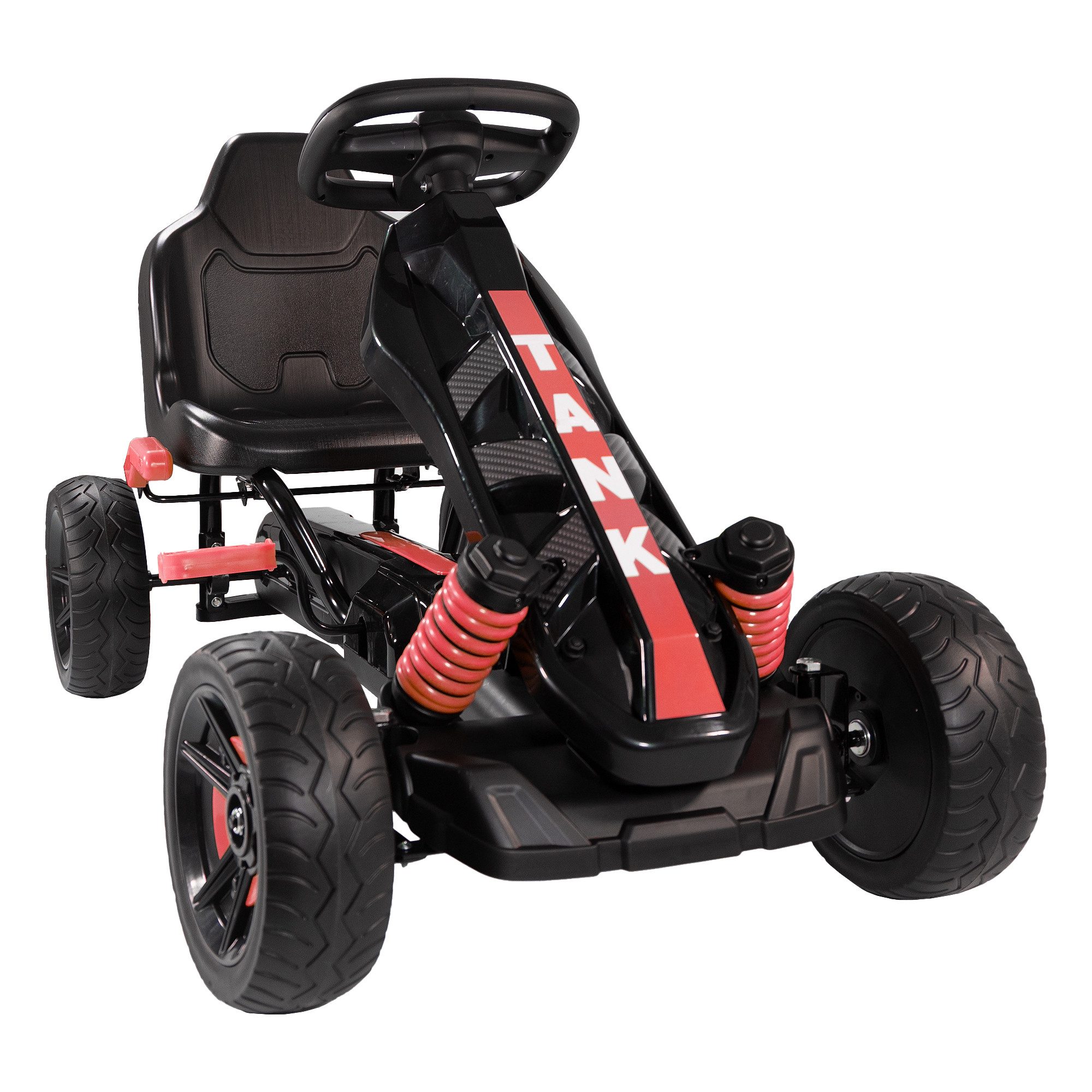 Lemodo Go-Kart Tretfahrzeug, Kinderfahrzeug mit Handbremse und Deko-Stoßdämpfer, Pedalfahrzeug für Kinder ab 3 Jahre mit Deko-Stoßdämpfer, Handbremse