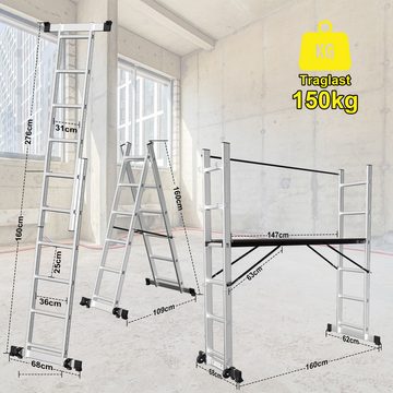 Bettizia Arbeitsgerüst Arbeitsgerüst 4in1 2x6 Stufen Leitergerüst Alu Stehleiter bis 150 kg