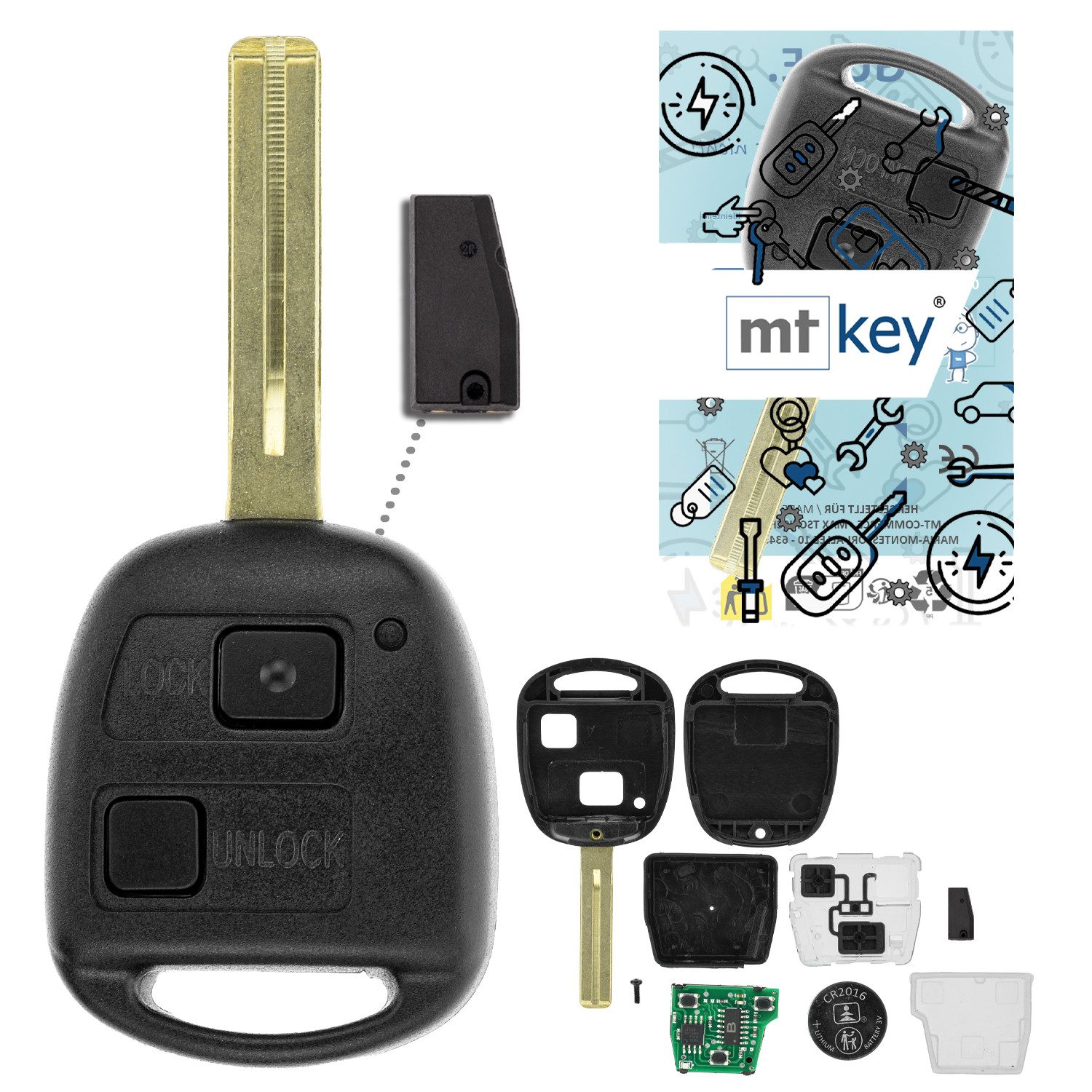 mt-key Schlüsseltasche Auto Funk Schlüssel Fernbedienung TOY48 434MHZ ID68 (Set), für Lexus LS 430 (UCF30, 00–06); LX 470 (II, 02–06)