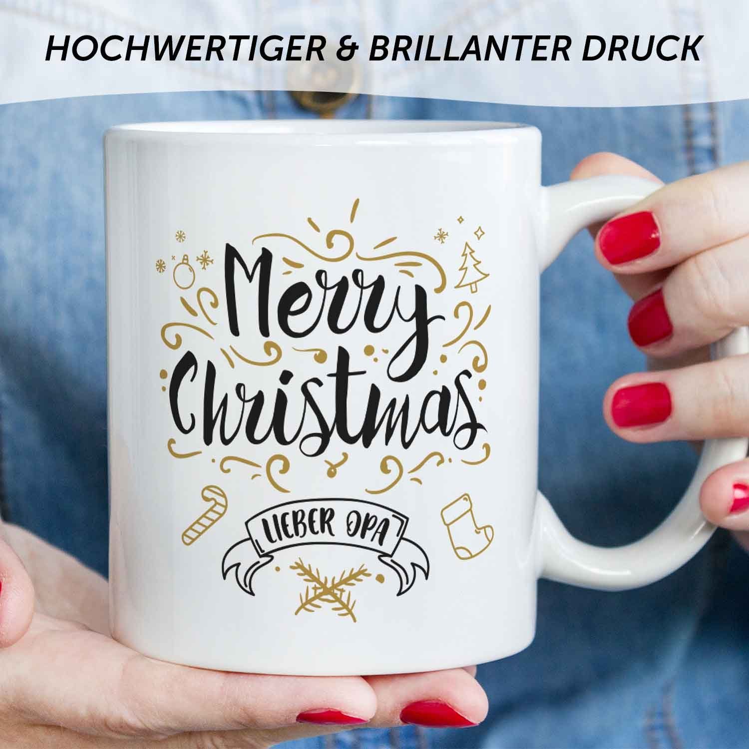 GRAVURZEILE Tasse zu & für Geschenke Weiß Opa Merry Weihnachten, Männer Christmas Frauen Lieber - mit - - Weihnachtsmotiv Spülmaschinenfest