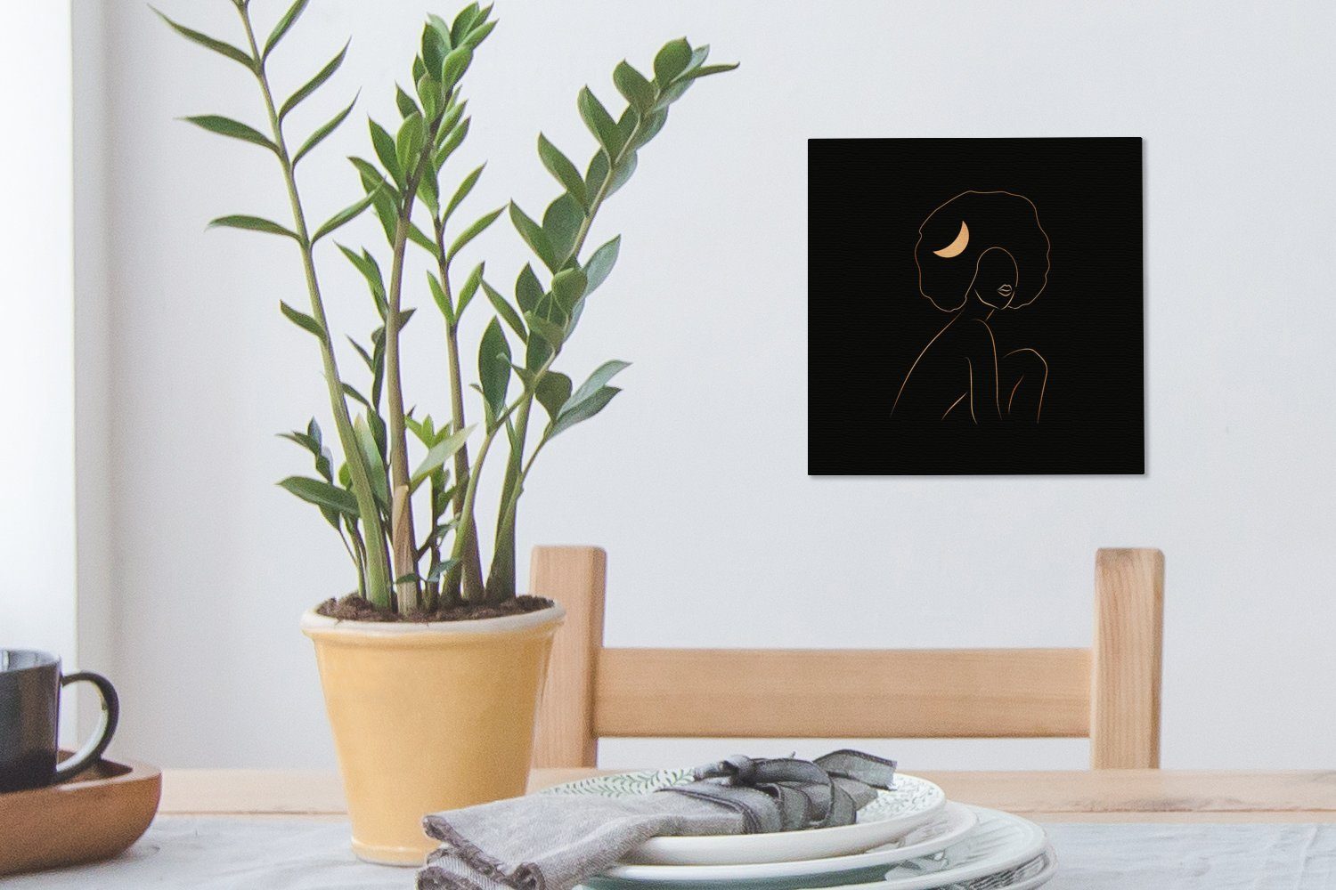 St), Mond (1 Leinwand Leinwandbild - Bilder Frau - Gold für OneMillionCanvasses® Schlafzimmer - Strichzeichnung, Wohnzimmer