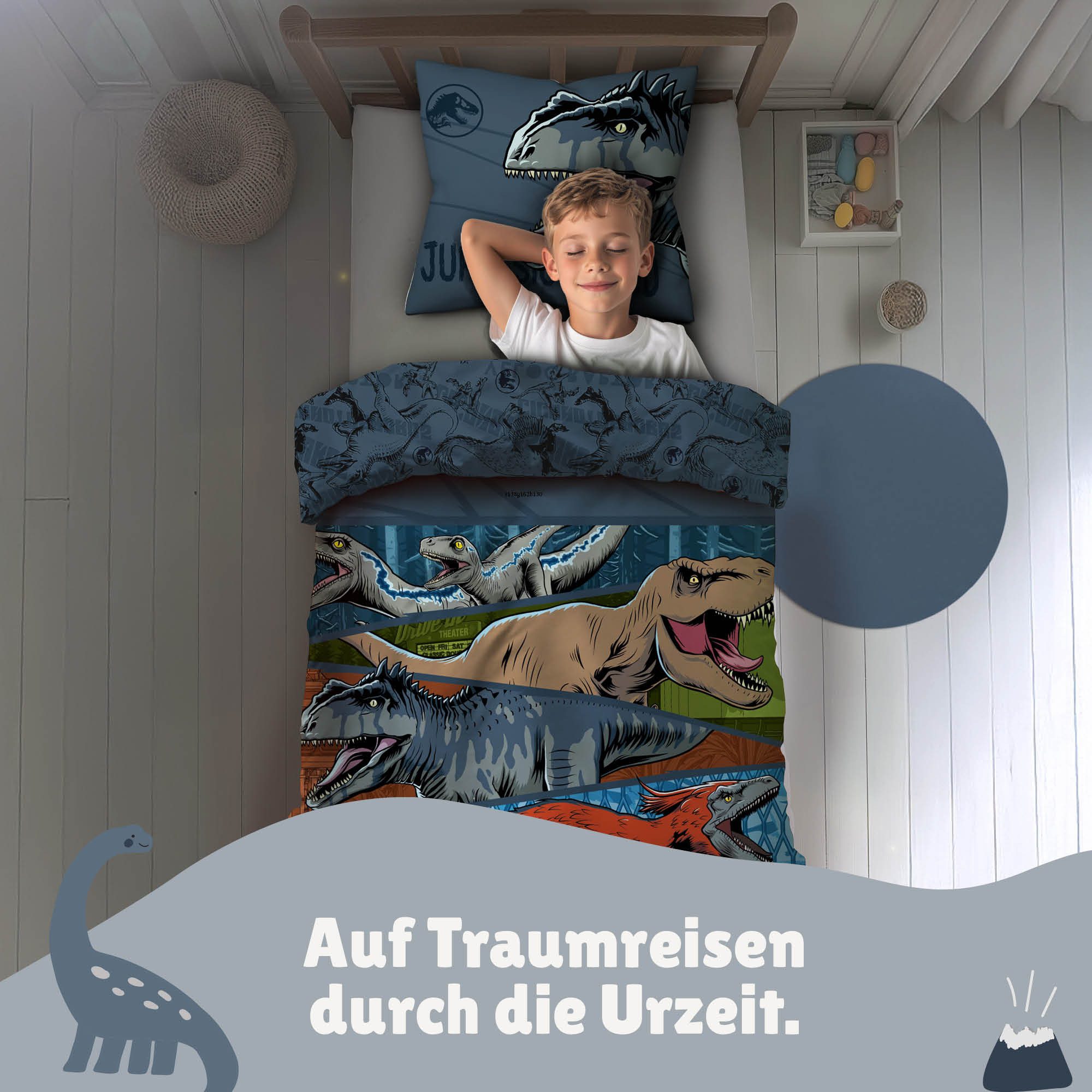 Familando Kinderbettwäsche Jurassic World Dinosaurier 135x200 80x80 cm Flee günstig online kaufen
