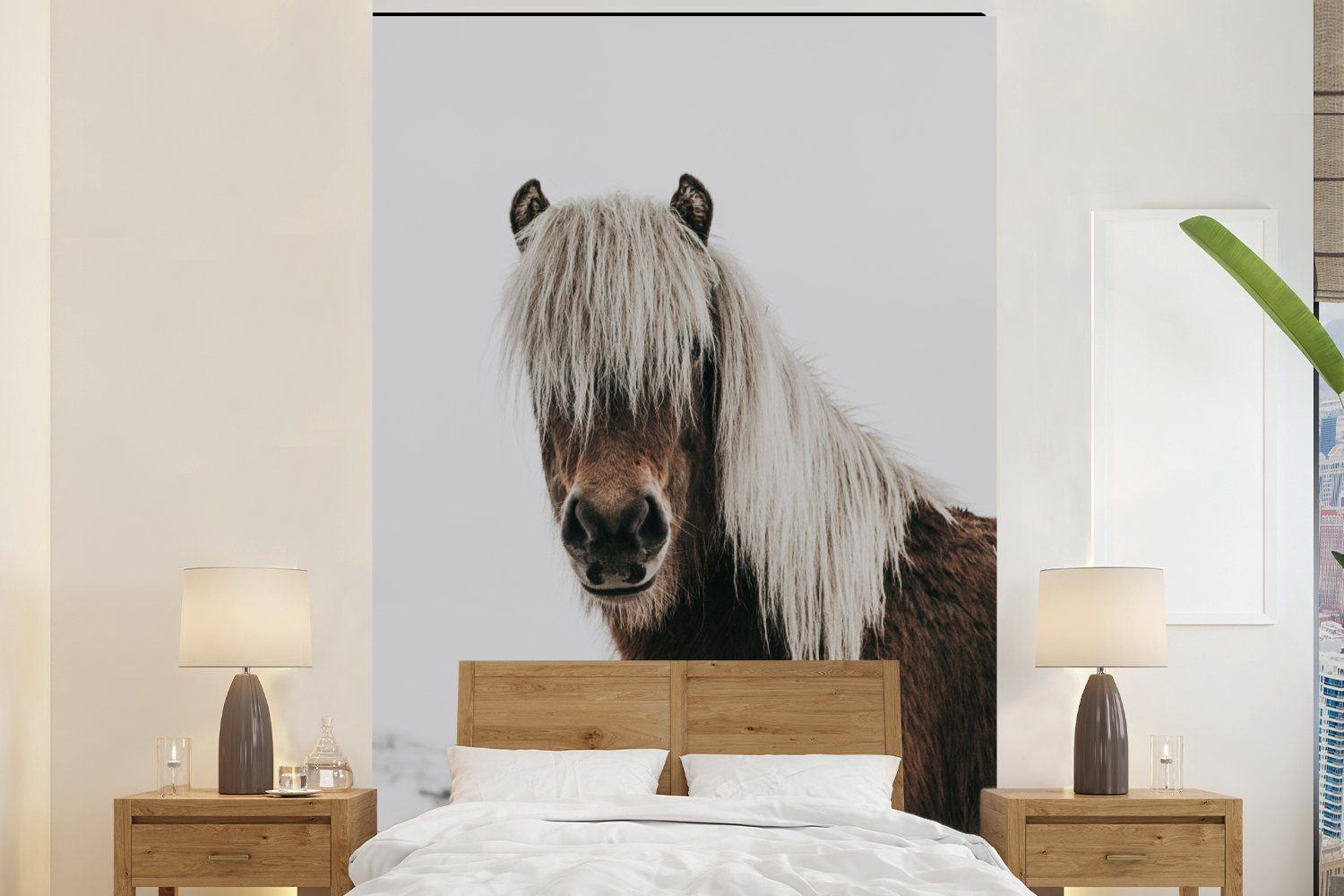 MuchoWow Fototapete Pferde - Tiere - Porträt - Braun - Weiß, Matt, bedruckt, (3 St), Montagefertig Vinyl Tapete für Wohnzimmer, Wandtapete