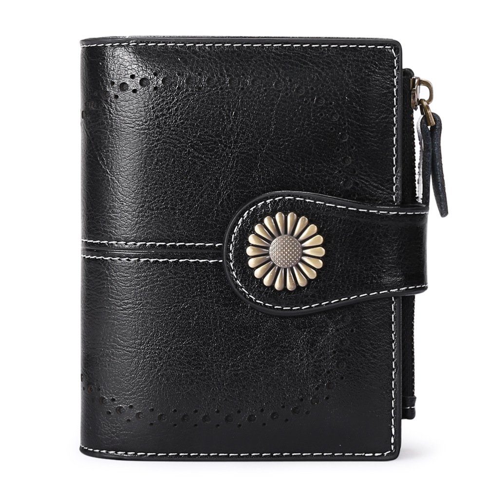 TAN.TOMI Brieftasche Geldbeutel Damen, elegante Portemonnaie Damen mit RFID Schutz (Elegante Geldbörse), mit viele Fächer mit Druckknopf und Reißverschluss Schwarz