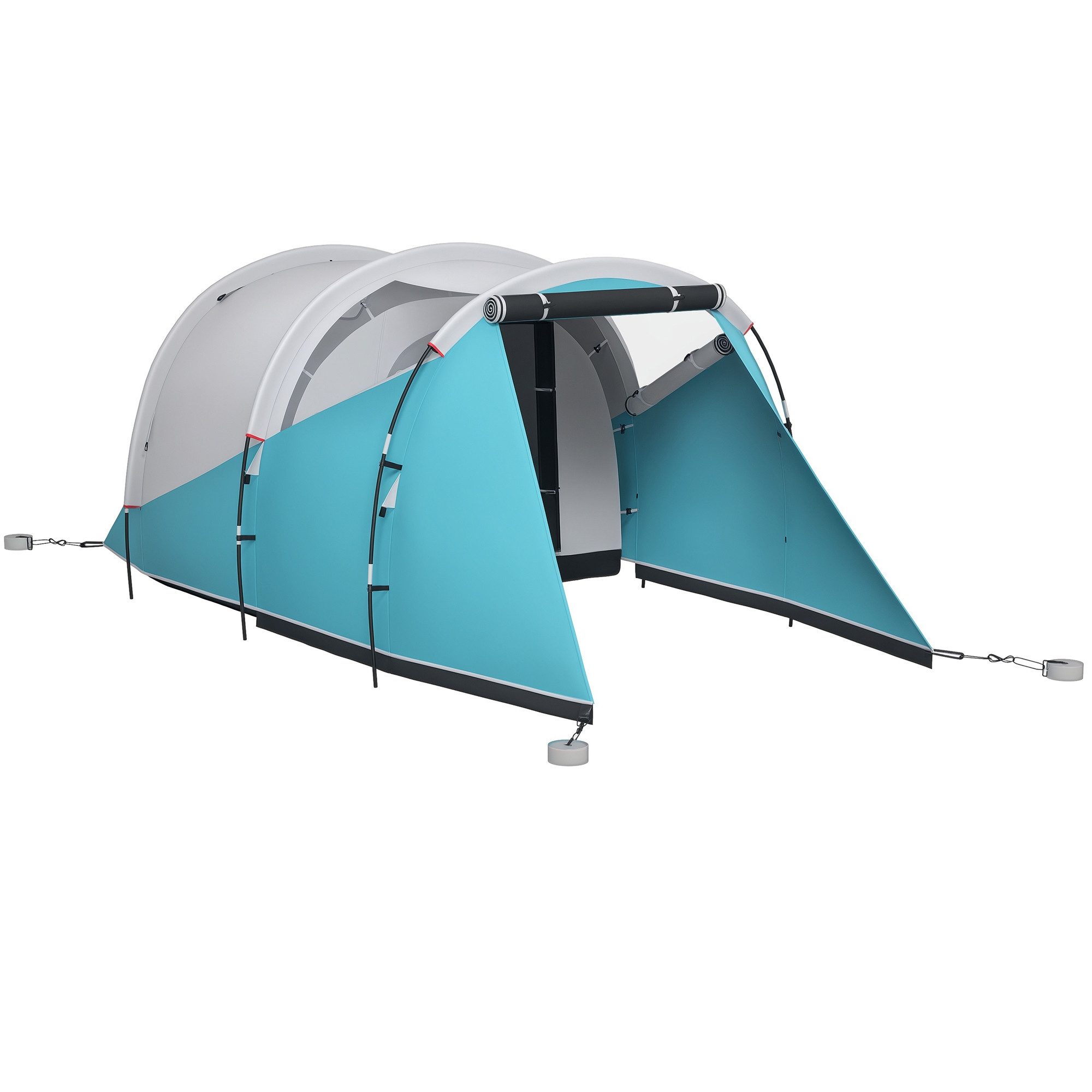 Outsunny Tunnelzelt 3000mm Wasserabweisend Gruppenzelt mit 2 Räumen, Tragetasche, Personen: 3 (Campingzelt, 1 tlg., Familienzelt), für Garten, Campingplatz, Blau
