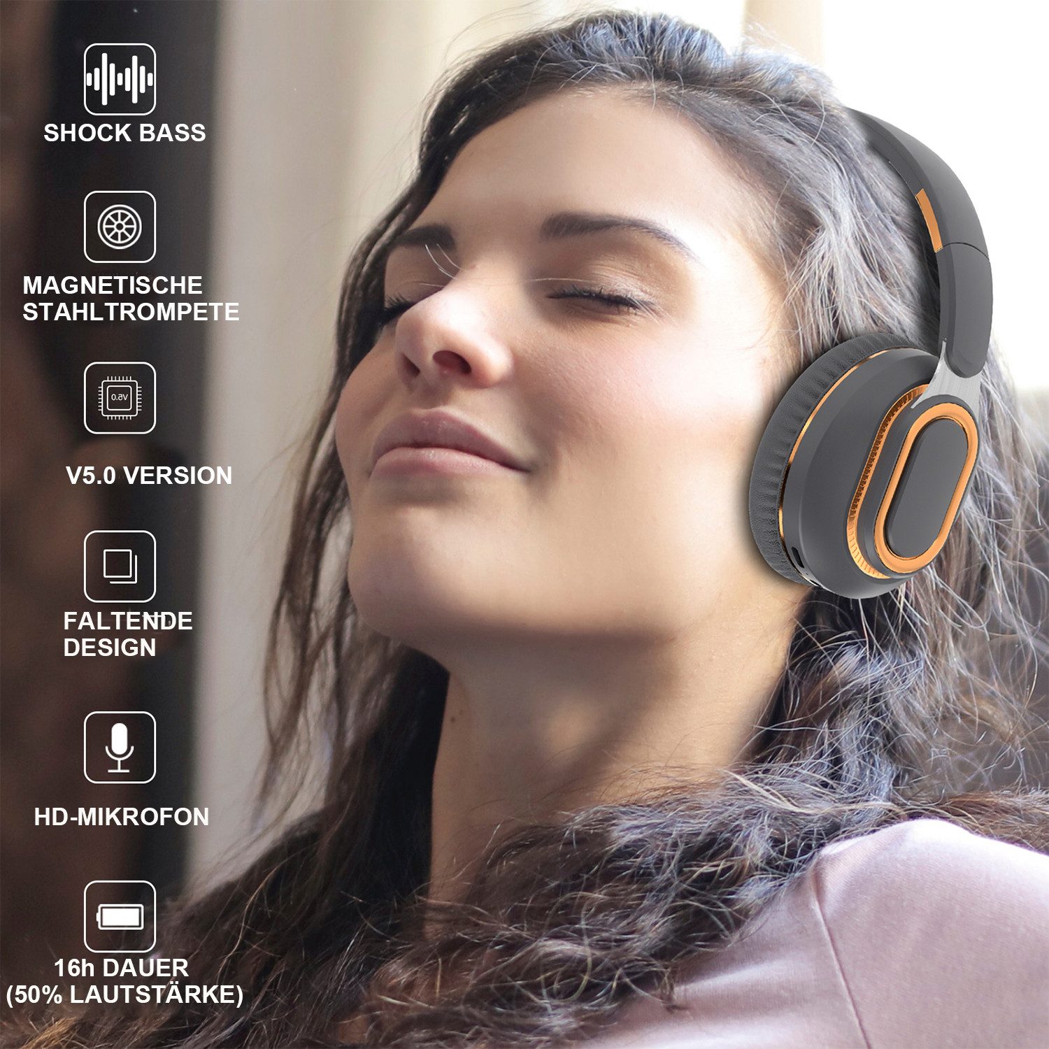 KINSI Over-Ear Bluetooth-Kopfhörer, Gaming-Headset, Funk-Headset für Musik Funk-Kopfhörer (Einziehbares Klappdesign, hochauflösende Sprachanrufe)