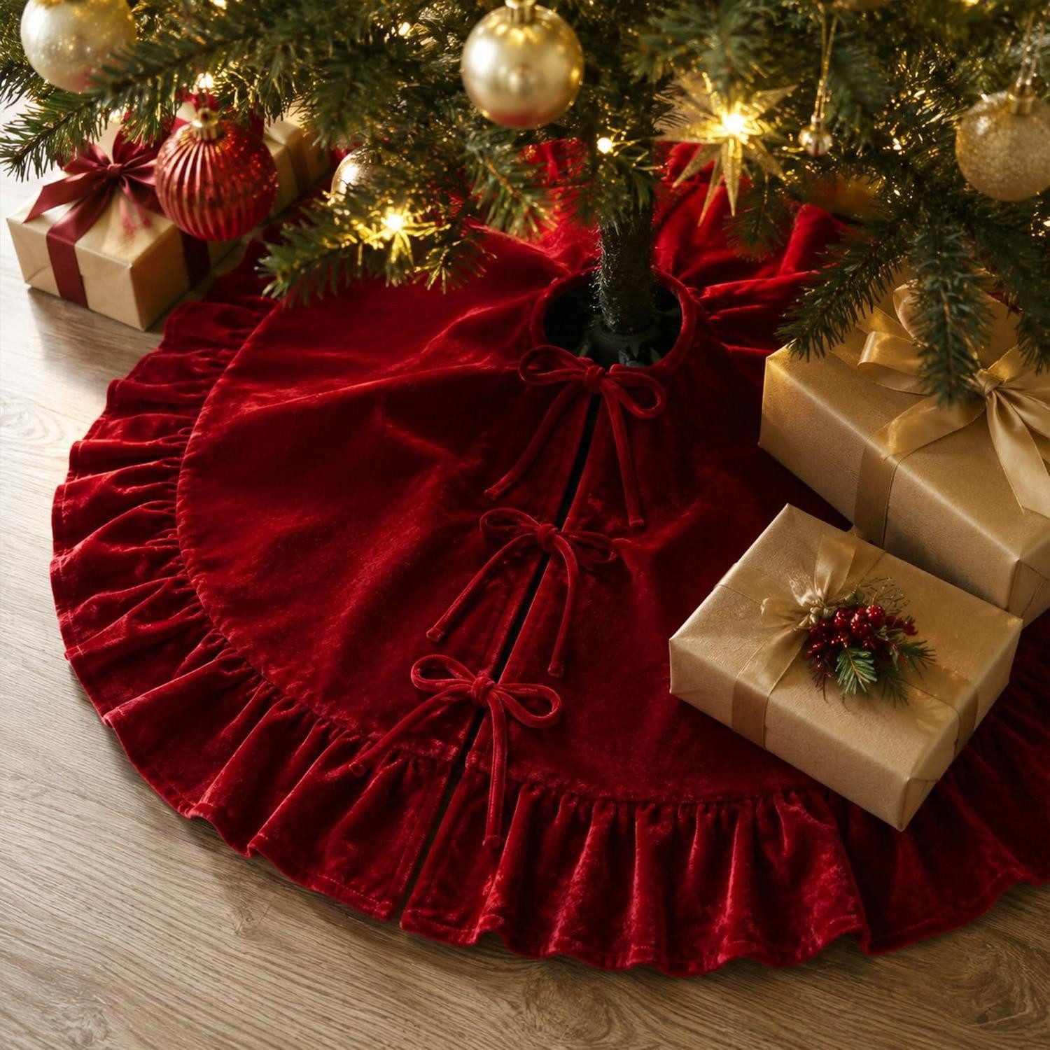 LuxusKollektion Weihnachtsbaumdecke Weihnachtsbaumrock rot 90 cm