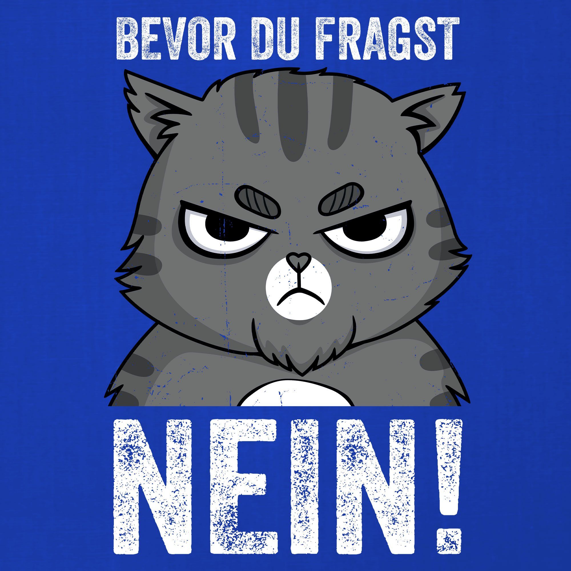 Quattro Formatee Kurzarmshirt Katze T-Shirt Blau Bevor Spruch Herren Statement Nein! fragst (1-tlg) - du Lustiger