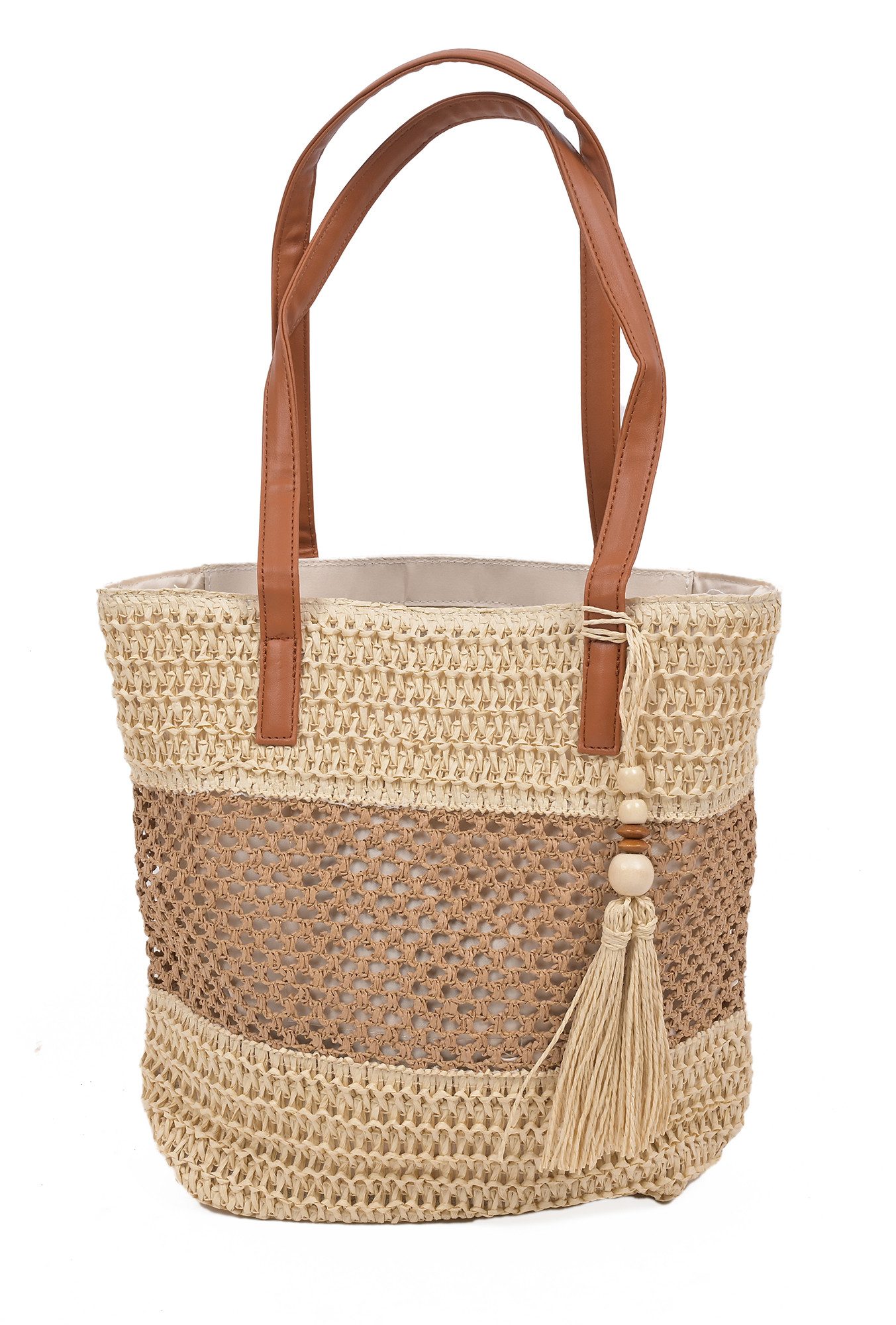 Goodman Design Schultertasche Raffia-Schultertasche mit dekorativer Quaste, Geräumige Form für die wichtigsten Alltagsbegleiter