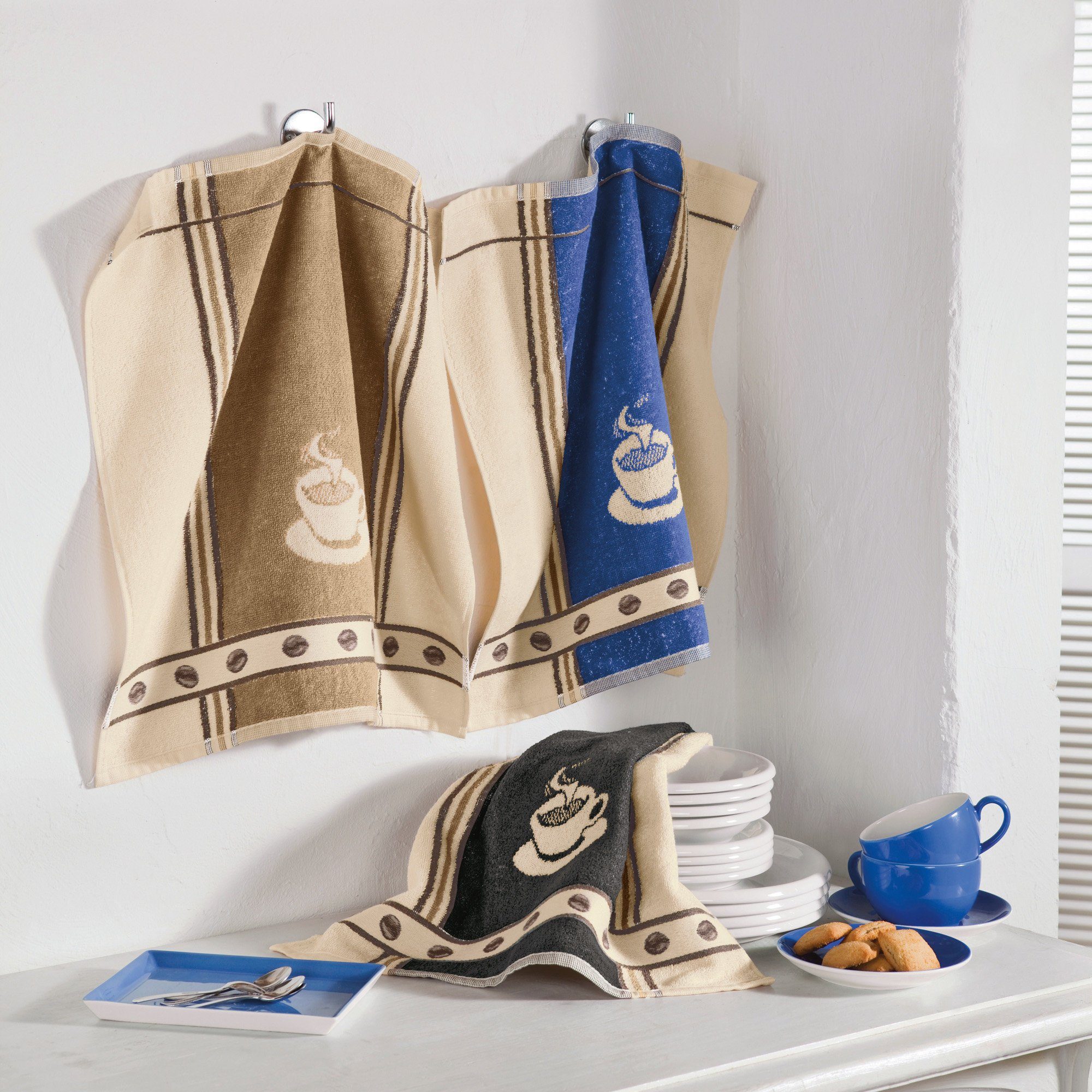 Kracht Geschirrtuch Geschirr- und Frottiertuch "Espresso" 6er-Set, Halbleinen/Frottier Motiv – Bild 2 von 3