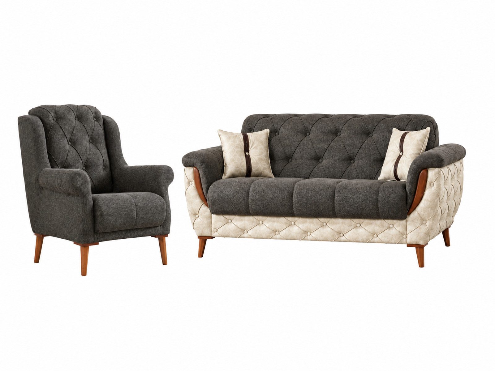 Villa Möbel Polstergarnitur Whistler, (2-tlg. Set, Set besteht aus: 2-Sitzer + Sessel), Braun und Beige mit Schlaffunktion durch aufklappbare Sitzfläche