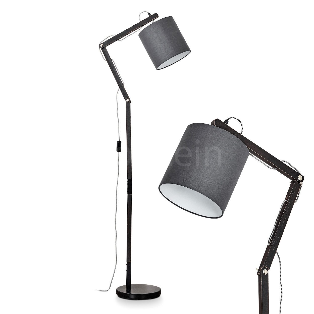Stehlampe »Tercimonte« moderne Stehlampe aus Metall/Holz/Stoff in Schwarz/Weiß
