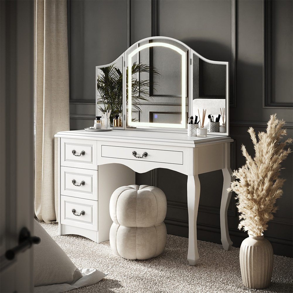 Vicco Schminktisch Belle, Weiß, 120 cm mit dimmbarer LED-Beleuchtung (1-St)
