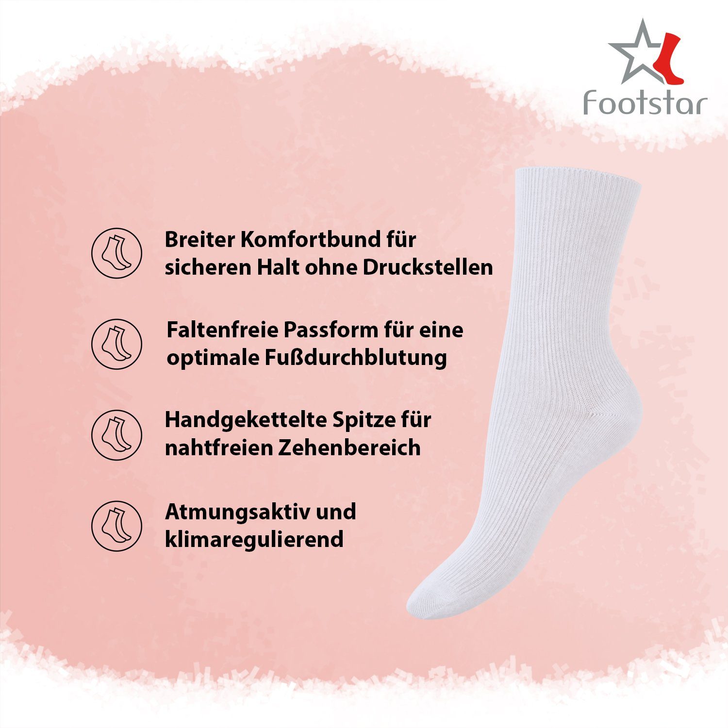 Footstar Diabetikersocken Damen & Herren Gesundheitssocken (8 Paar) Diabetiker geeignet